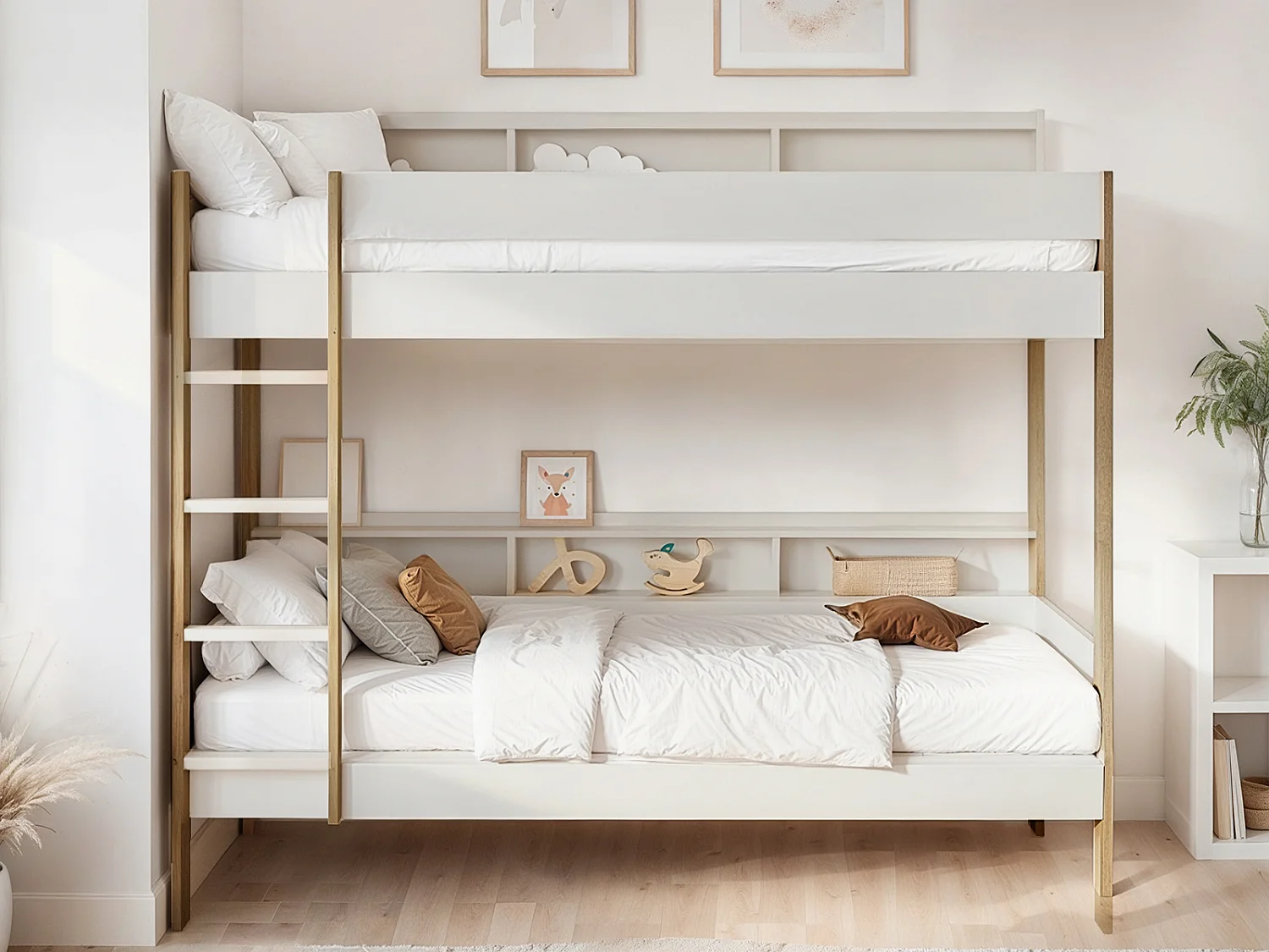 Noomi Bodie Solid Wood Storage Bunk Bed White & Oak
