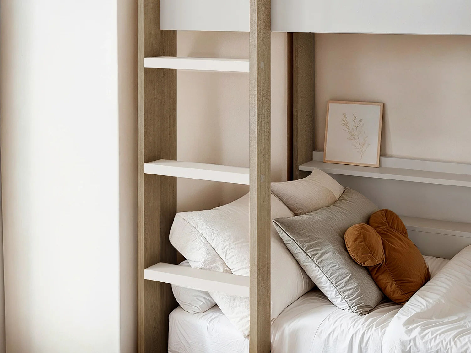 Noomi Bodie Solid Wood Storage Bunk Bed White & Oak