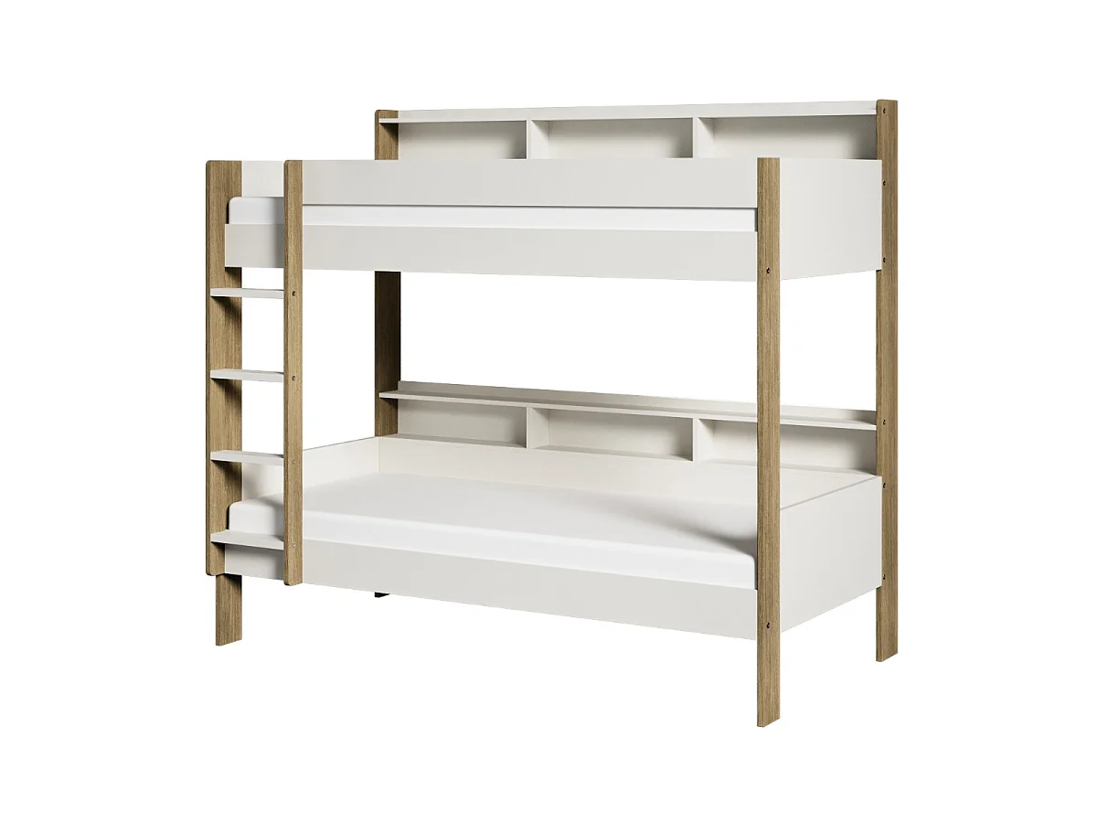 Noomi Bodie Solid Wood Storage Bunk Bed White & Oak