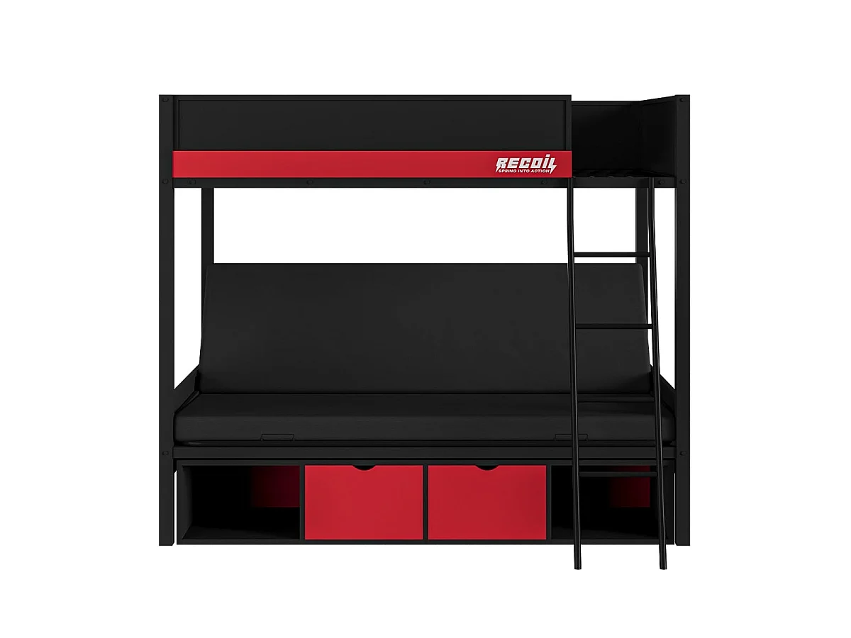 Flair Nova Storage Gaming Metal Bunk with Futon Black & Red