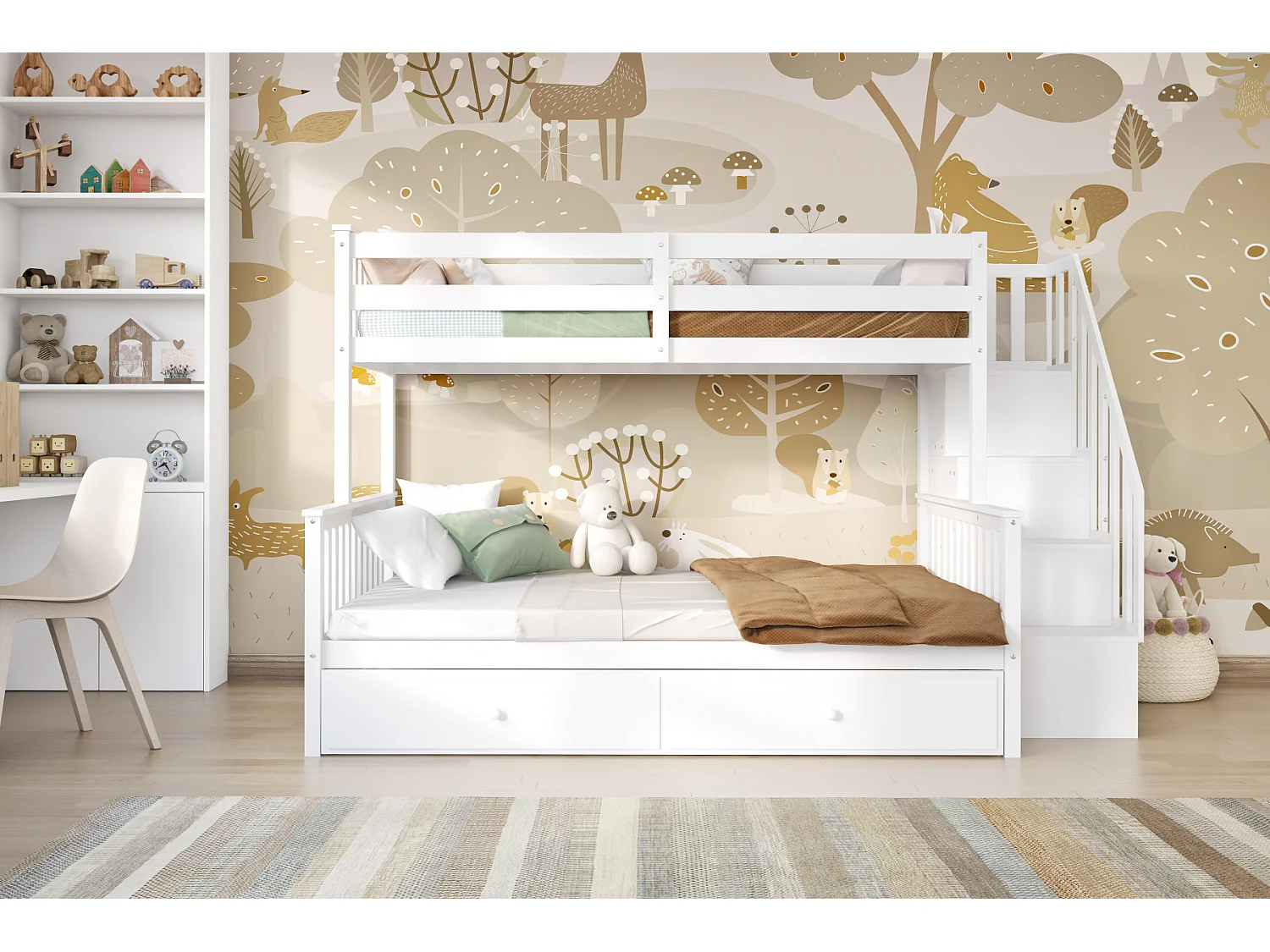 Flair Tag Triple Staircase Bunk Bed with Trundle White