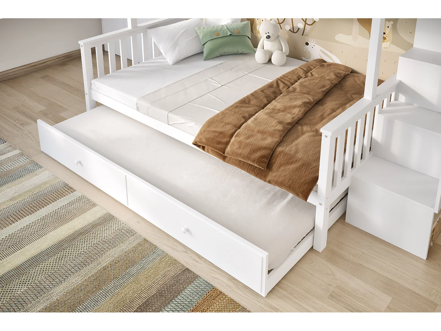 Flair Tag Triple Staircase Bunk Bed with Trundle White