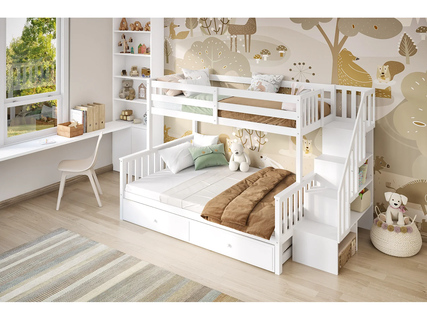 Flair Tag Triple Staircase Bunk Bed with Trundle White