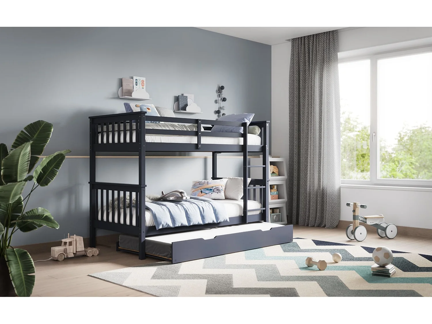 Flair Zoom Wooden Bunk Bed with Trundle Grey