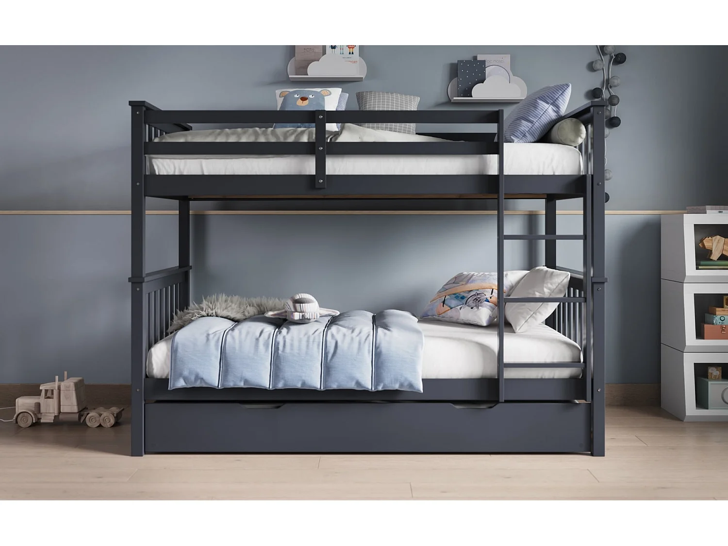 Flair Zoom Wooden Bunk Bed with Trundle Grey