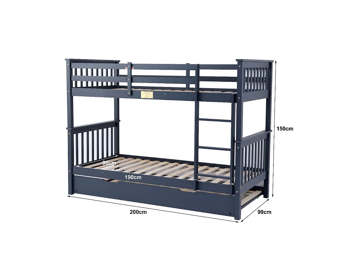 Flair Zoom Wooden Bunk Bed with Trundle Grey