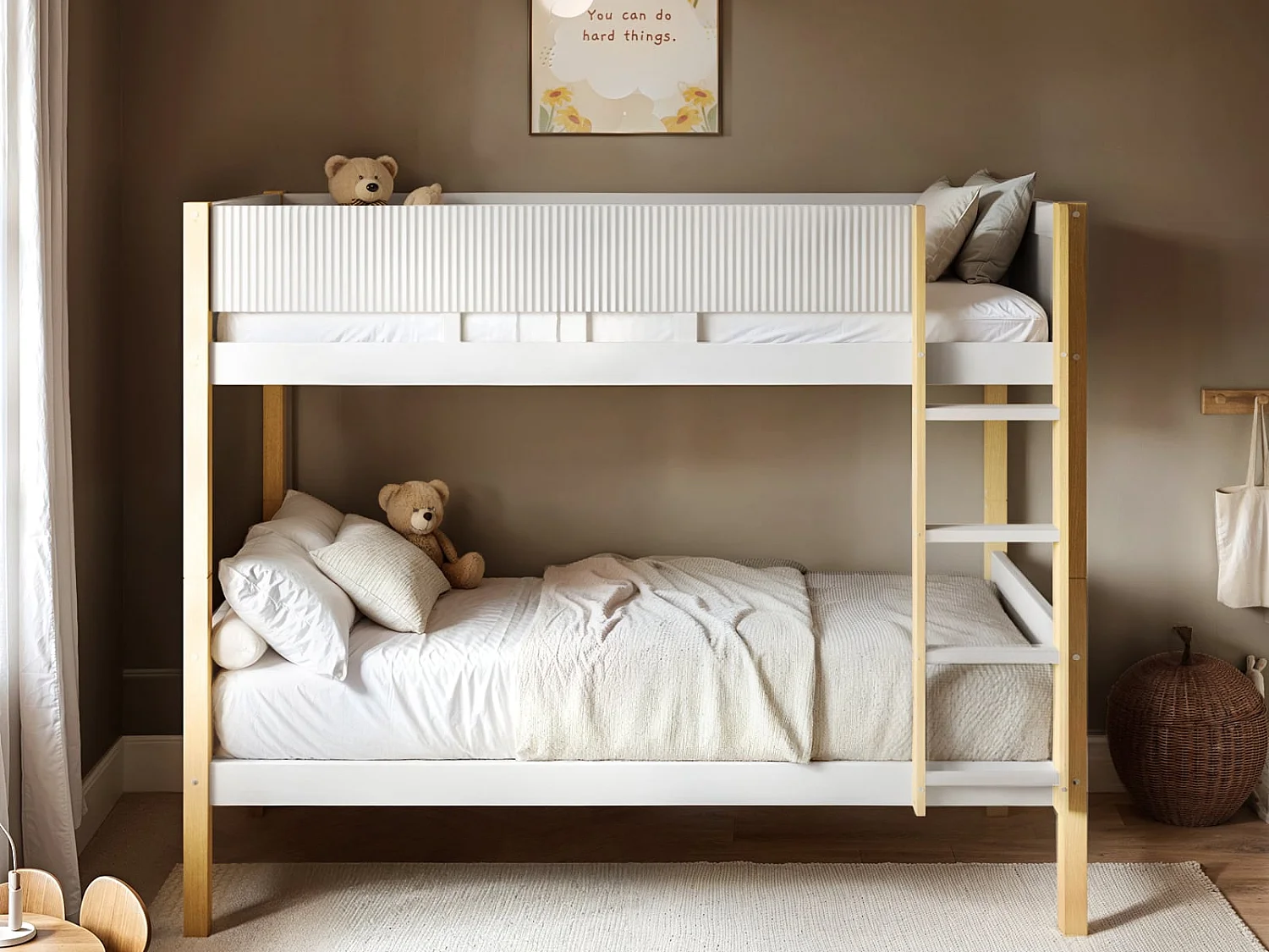 Flair Mateo Detachable Ribbed Bunk Bed White & Oak