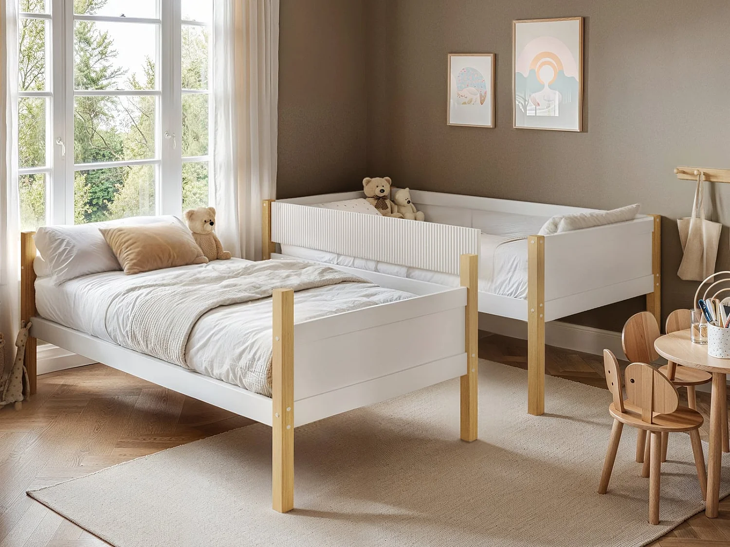 Flair Mateo Detachable Ribbed Bunk Bed White & Oak