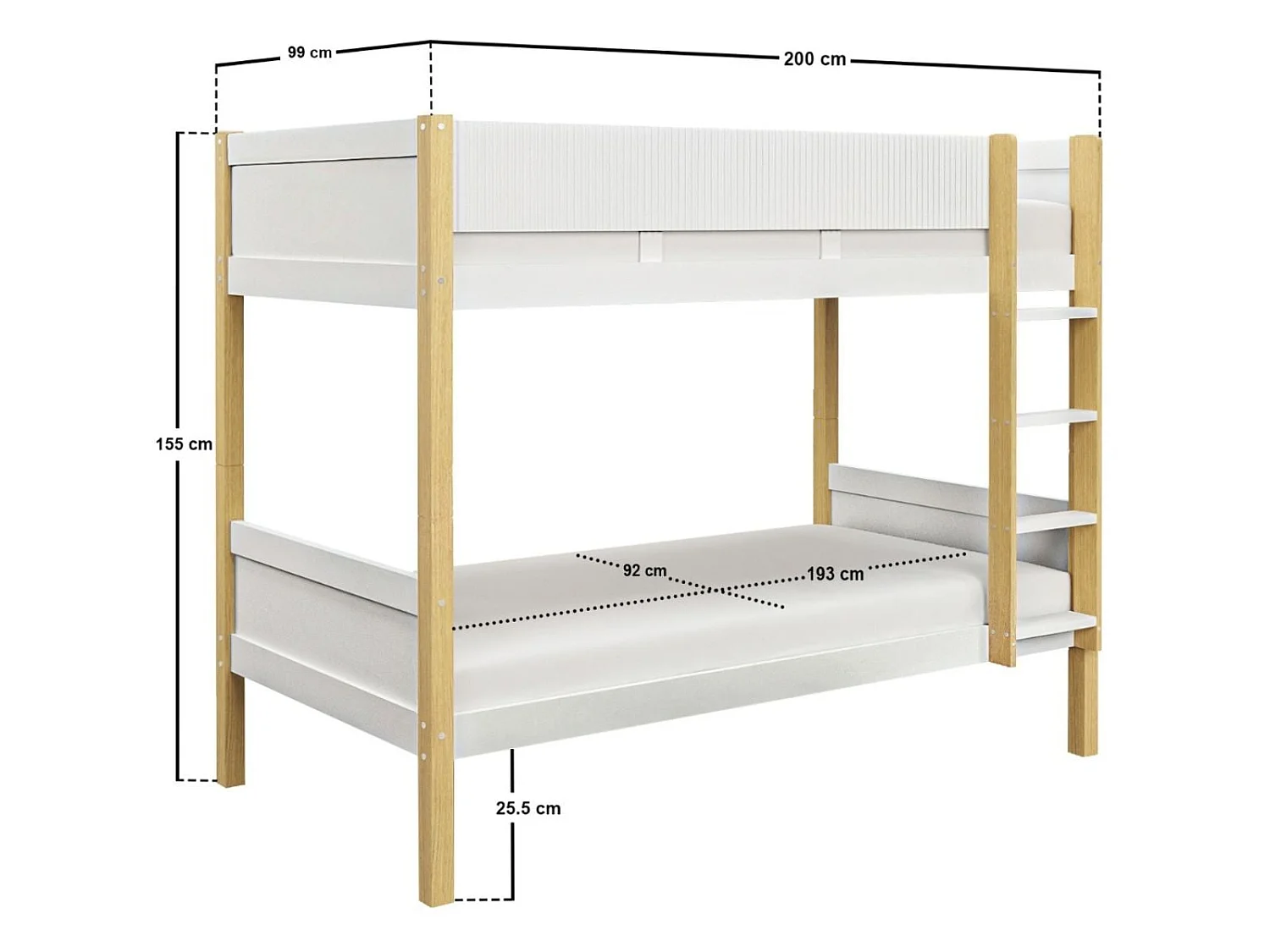 Flair Mateo Detachable Ribbed Bunk Bed White & Oak