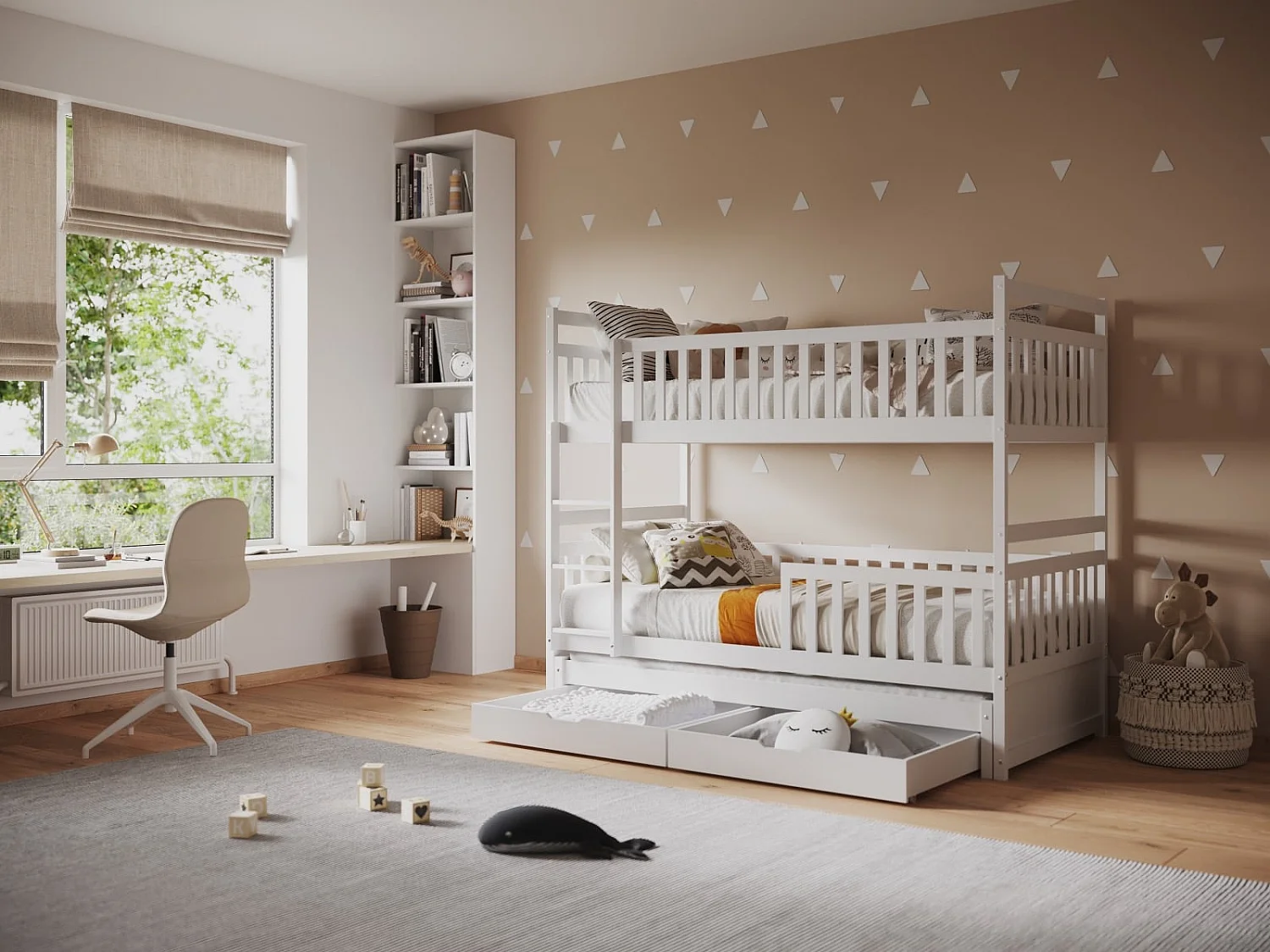 Flair Elvis Bunk Bed with Trundle and Drawers White
