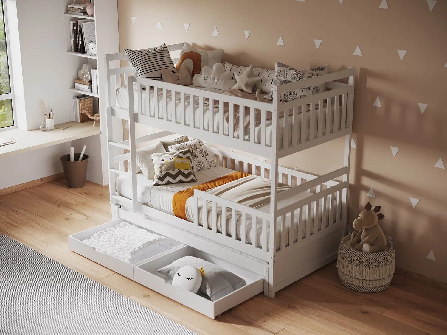 Flair Elvis Bunk Bed with Trundle and Drawers White