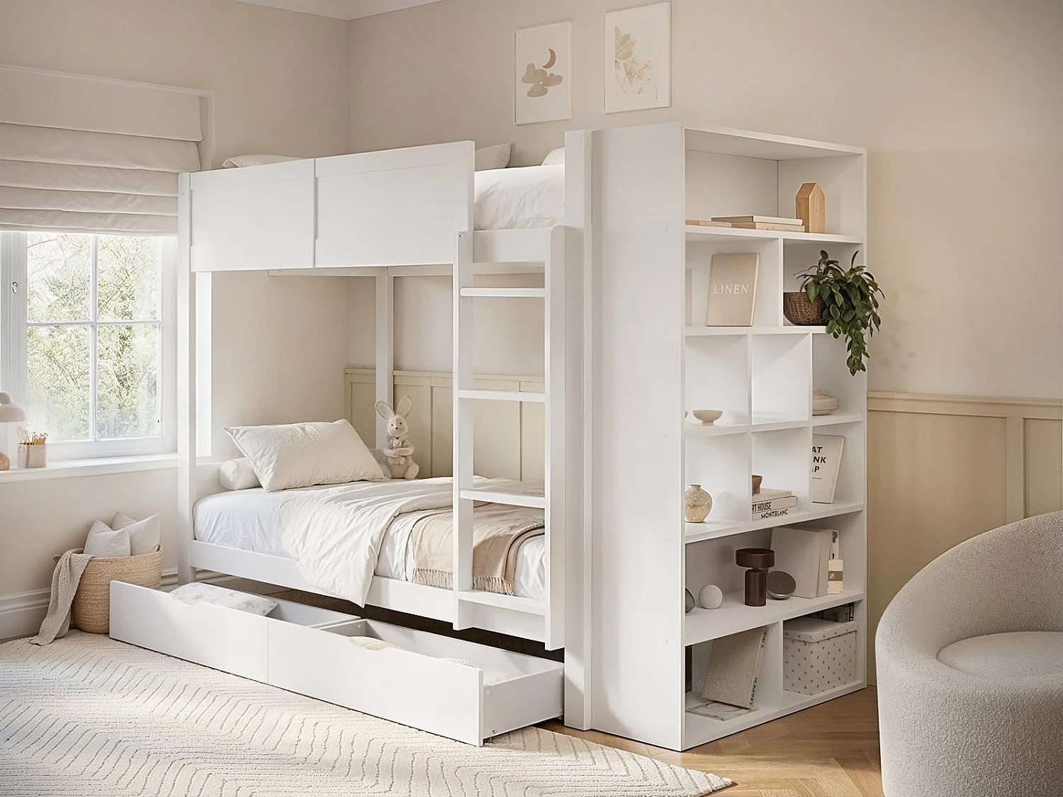 Flair Ruby Wooden Bunk Bed with Storage White