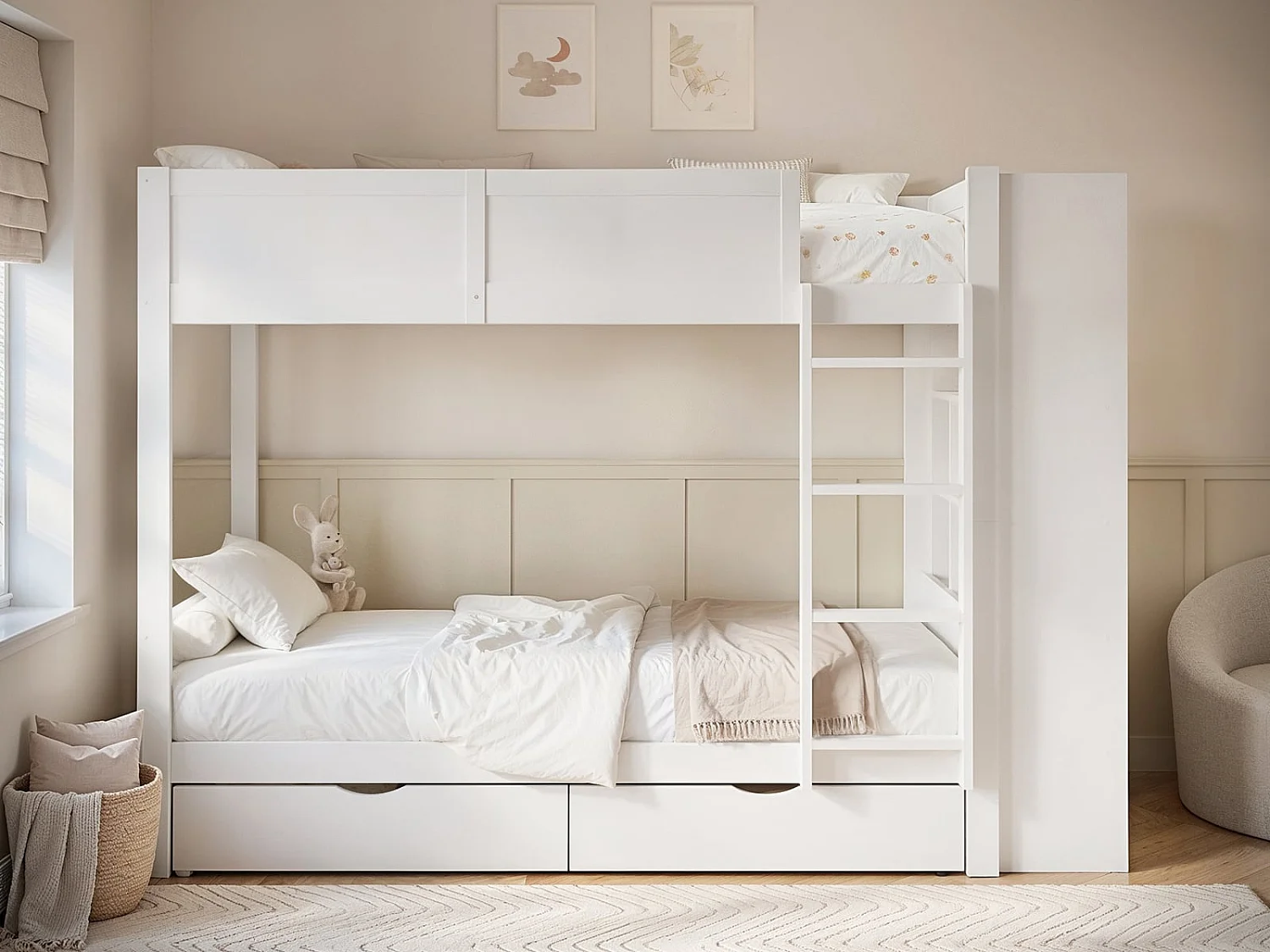 Flair Ruby Wooden Bunk Bed with Storage White