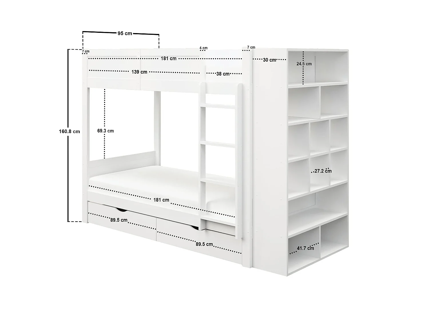 Flair Ruby Wooden Bunk Bed with Storage White