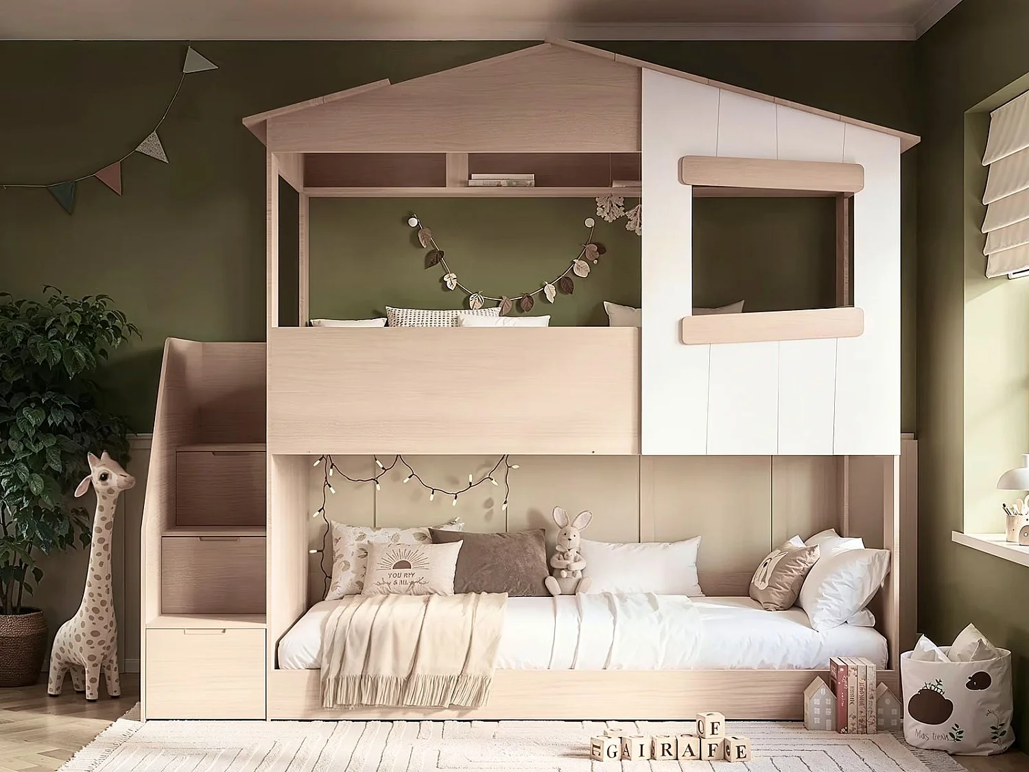 Flair Dreamland House Staircase Bunk Bed Oak