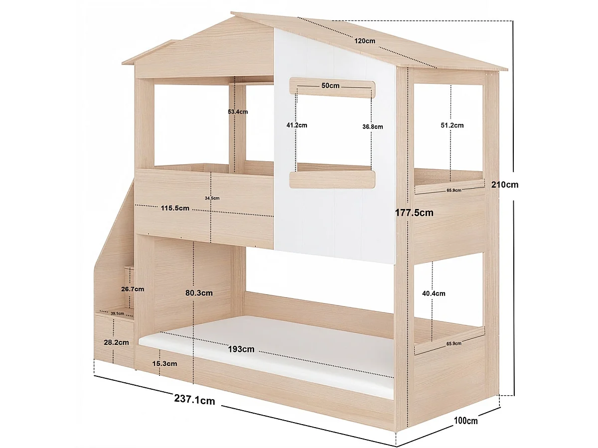 Flair Dreamland House Staircase Bunk Bed Oak