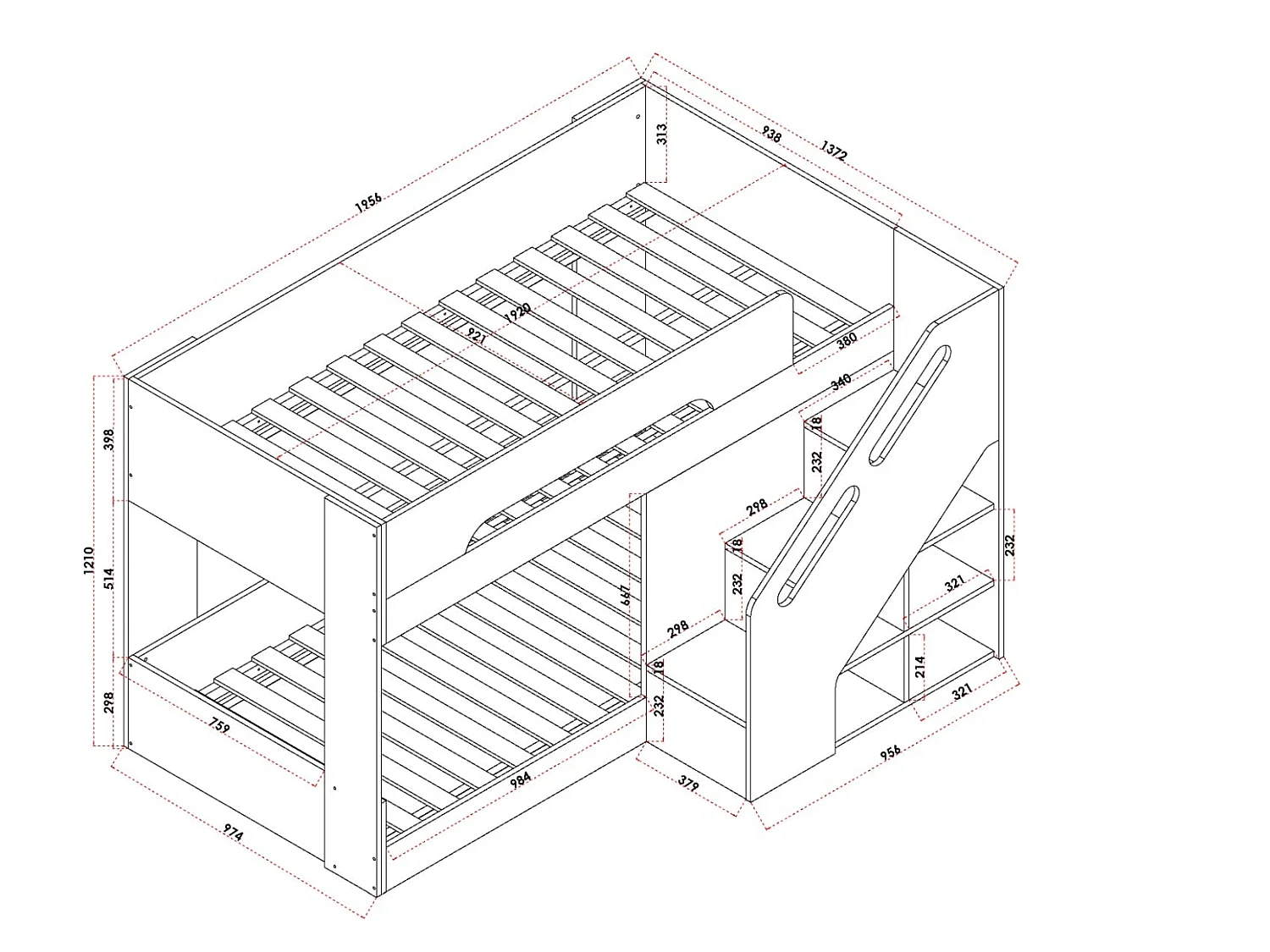 Flair Phobo Staircase Low Compact Bunk Bed White