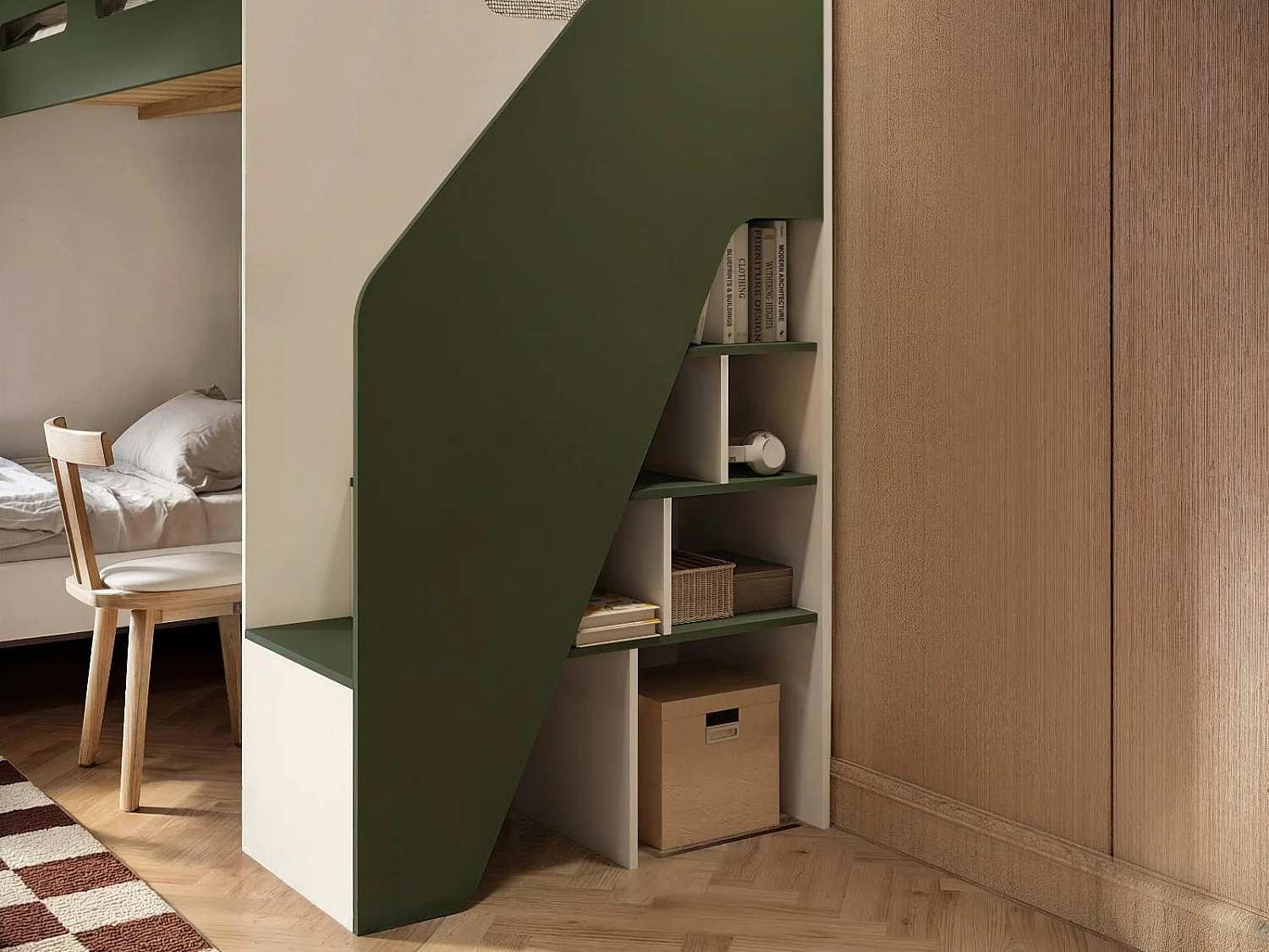 Flair Alpha Bunk Bed with LED Beige and Green