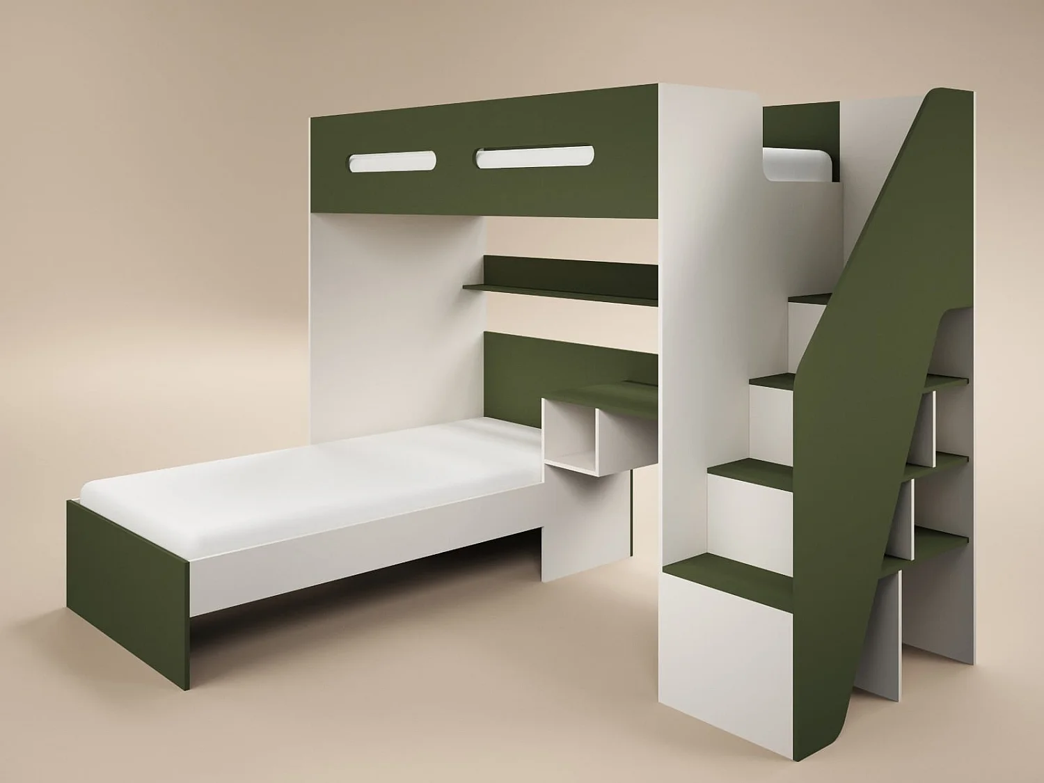 Flair Alpha Bunk Bed with LED Beige and Green