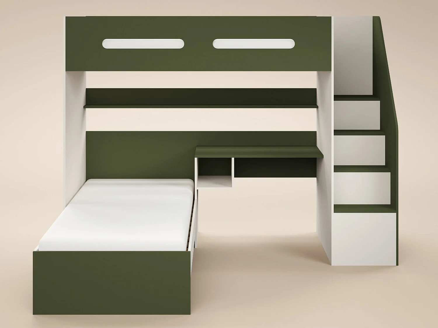 Flair Alpha Bunk Bed with LED Beige and Green