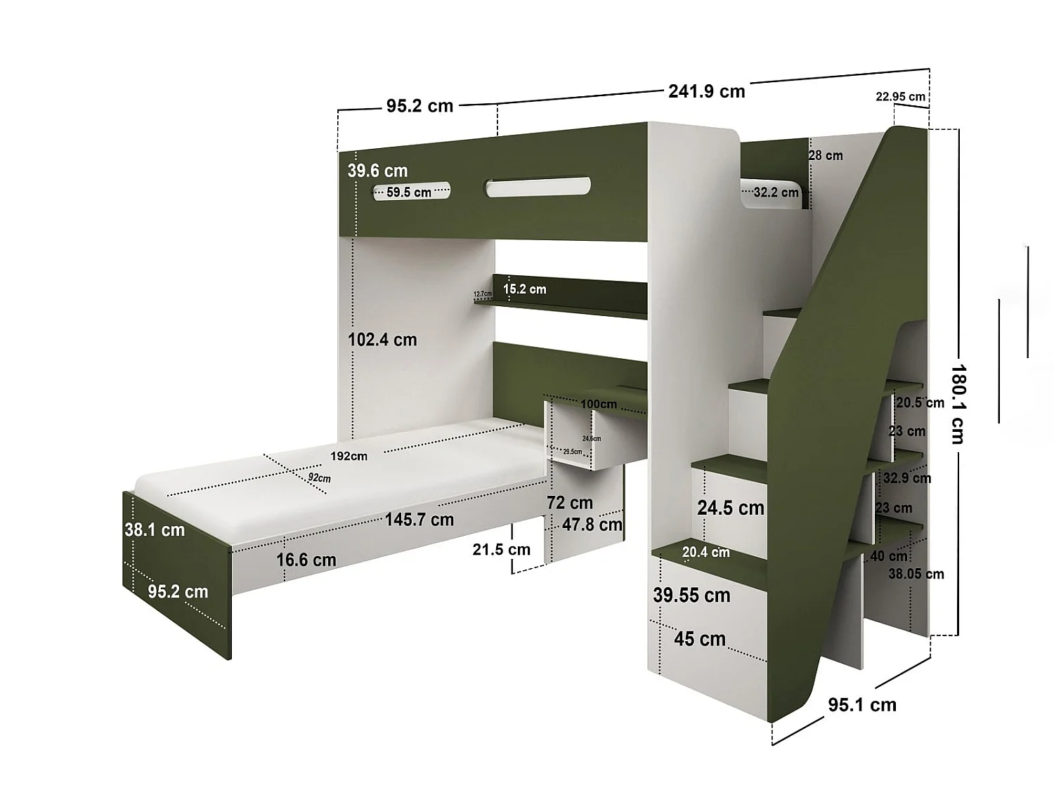 Flair Alpha Bunk Bed with LED Beige and Green