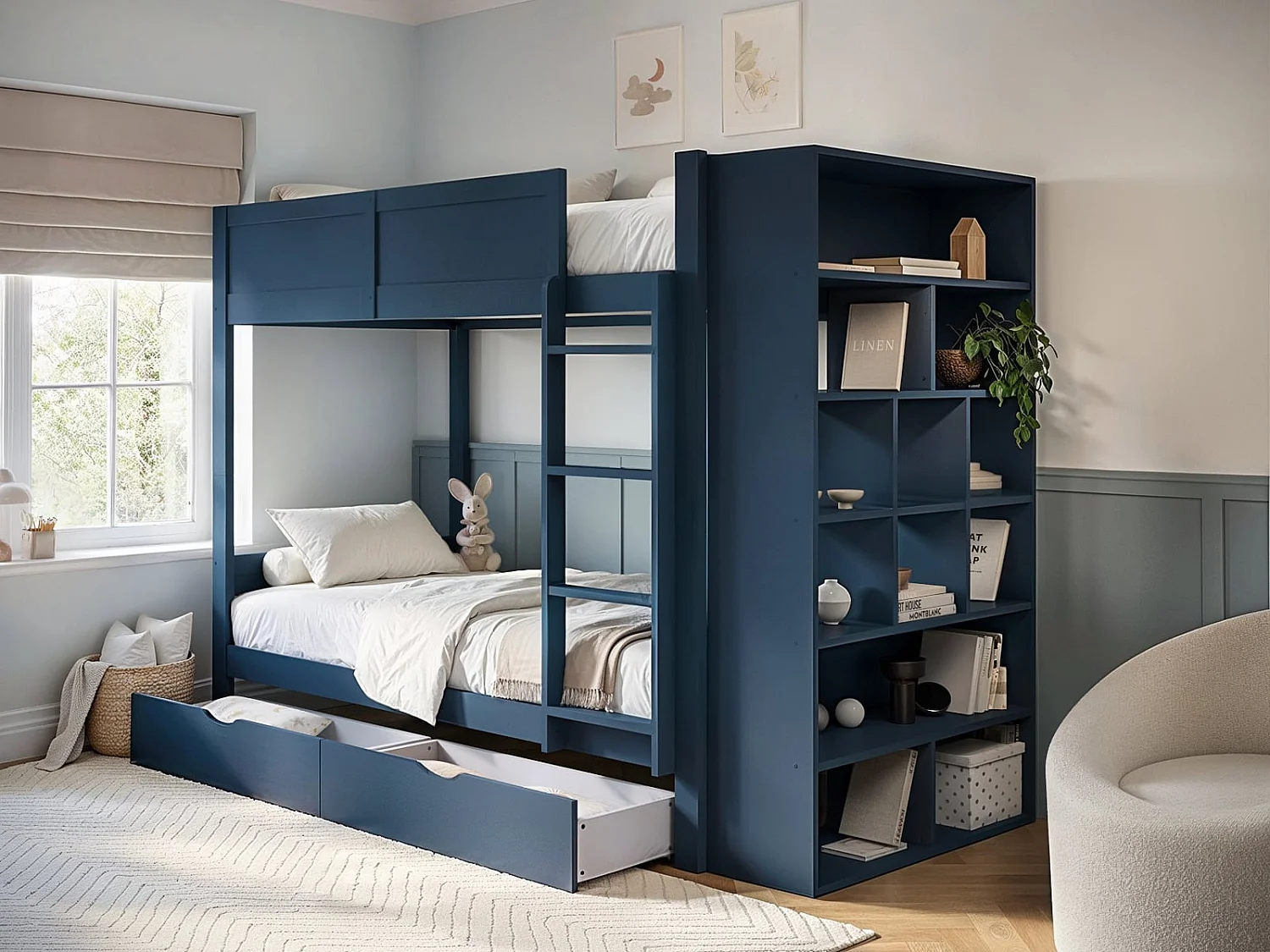Flair Ruby Wooden Bunk Bed with Storage Blue