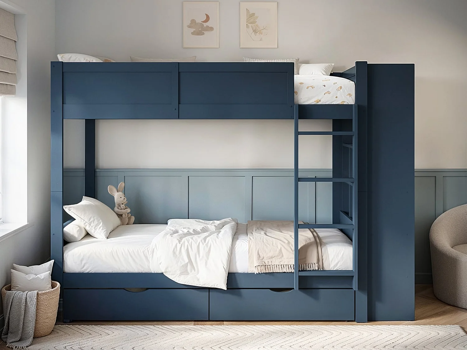 Flair Ruby Wooden Bunk Bed with Storage Blue