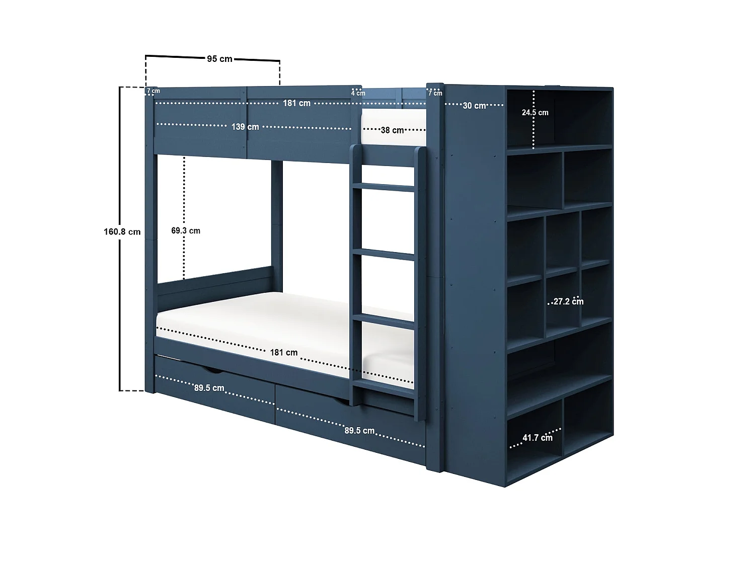 Flair Ruby Wooden Bunk Bed with Storage Blue