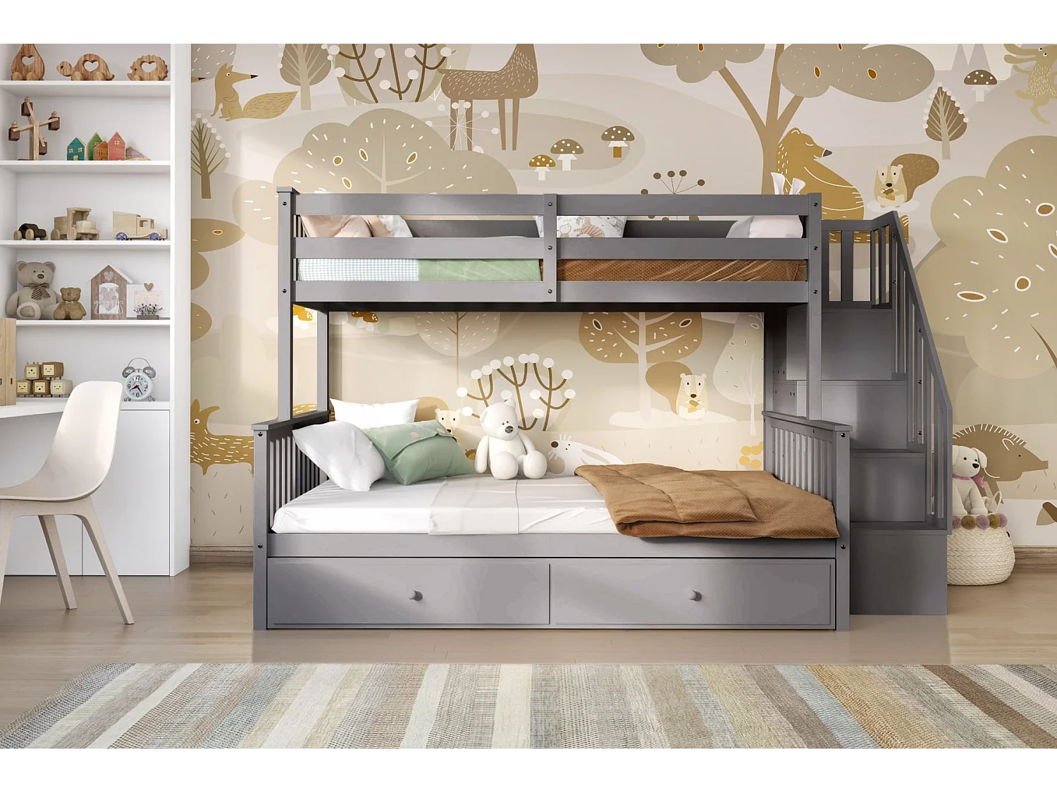 Flair Tag Triple Staircase Bunk Bed with Trundle Grey