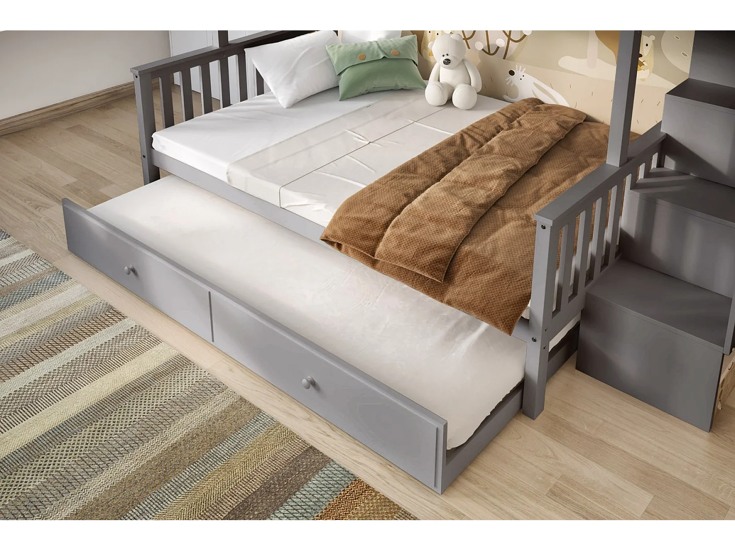 Flair Tag Triple Staircase Bunk Bed with Trundle Grey