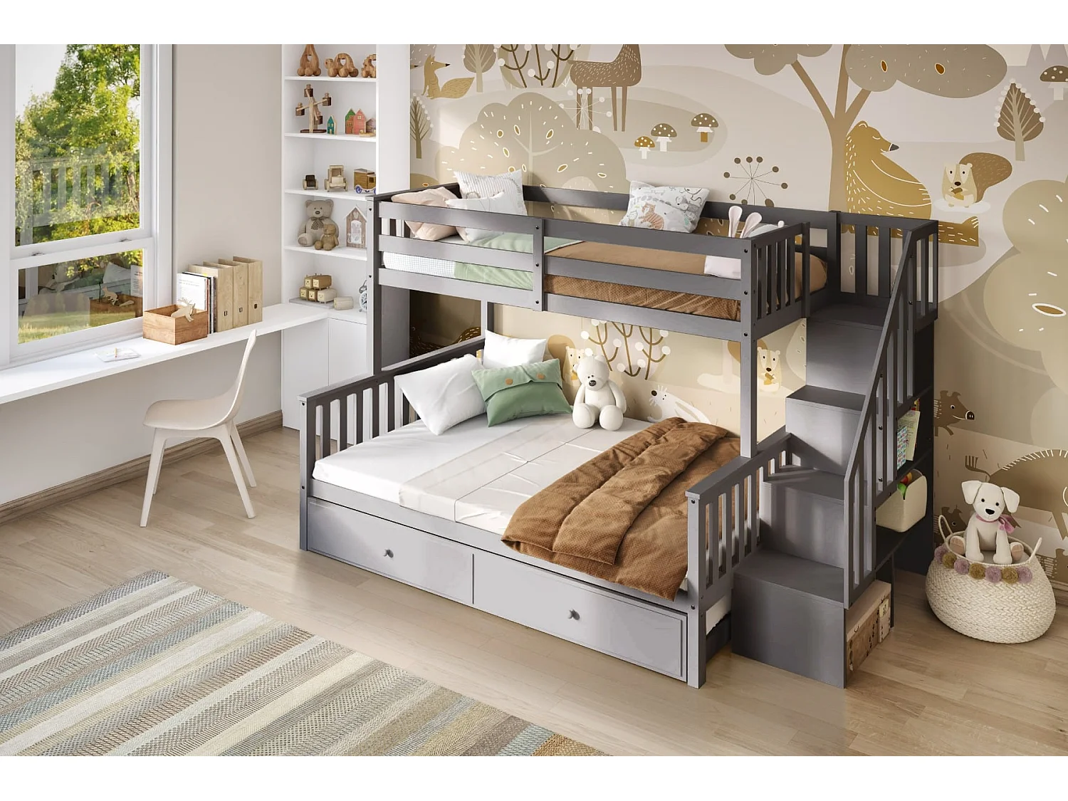 Flair Tag Triple Staircase Bunk Bed with Trundle Grey