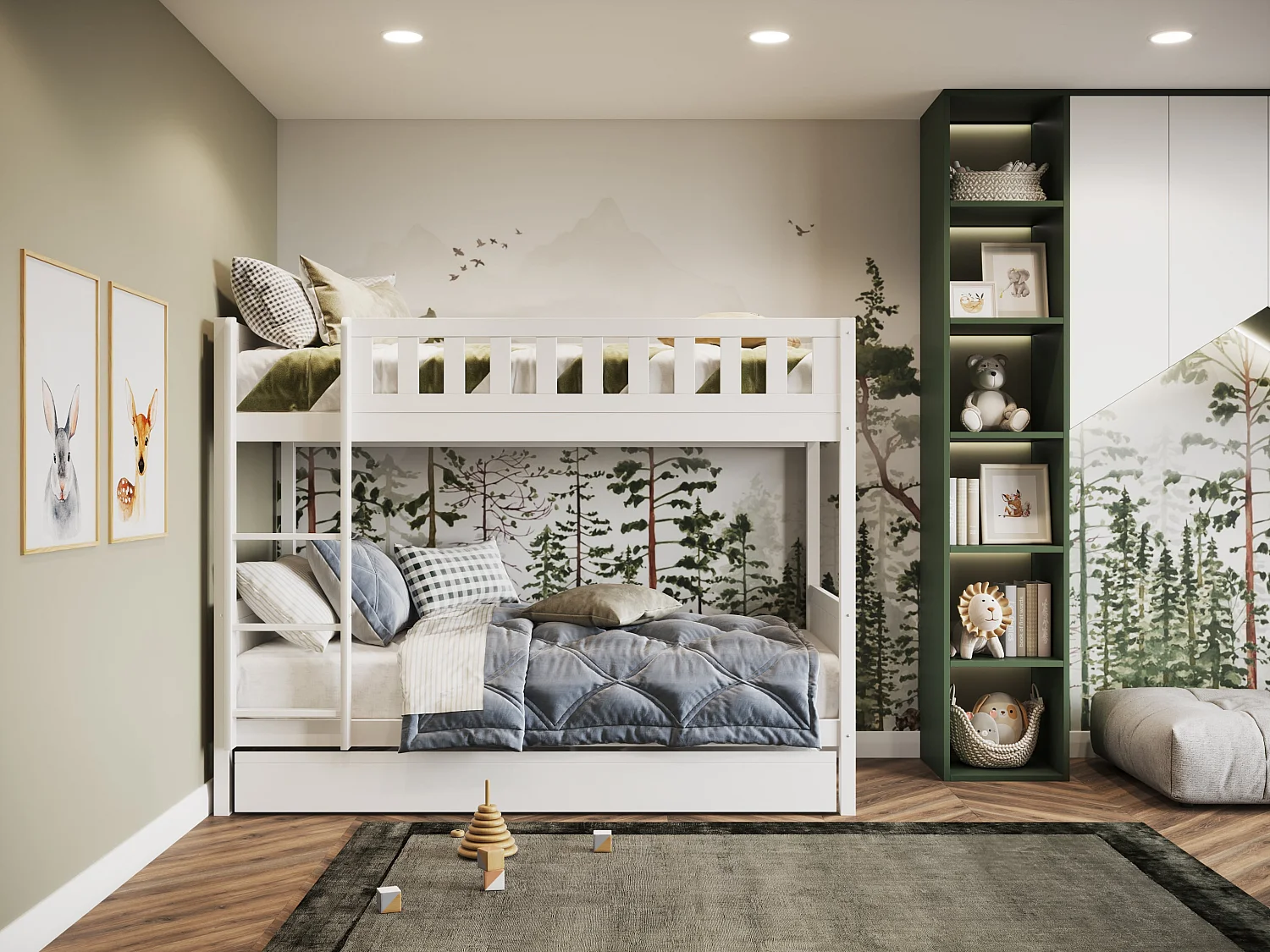 Flair Bea Wooden Bunk Bed with Trundle White