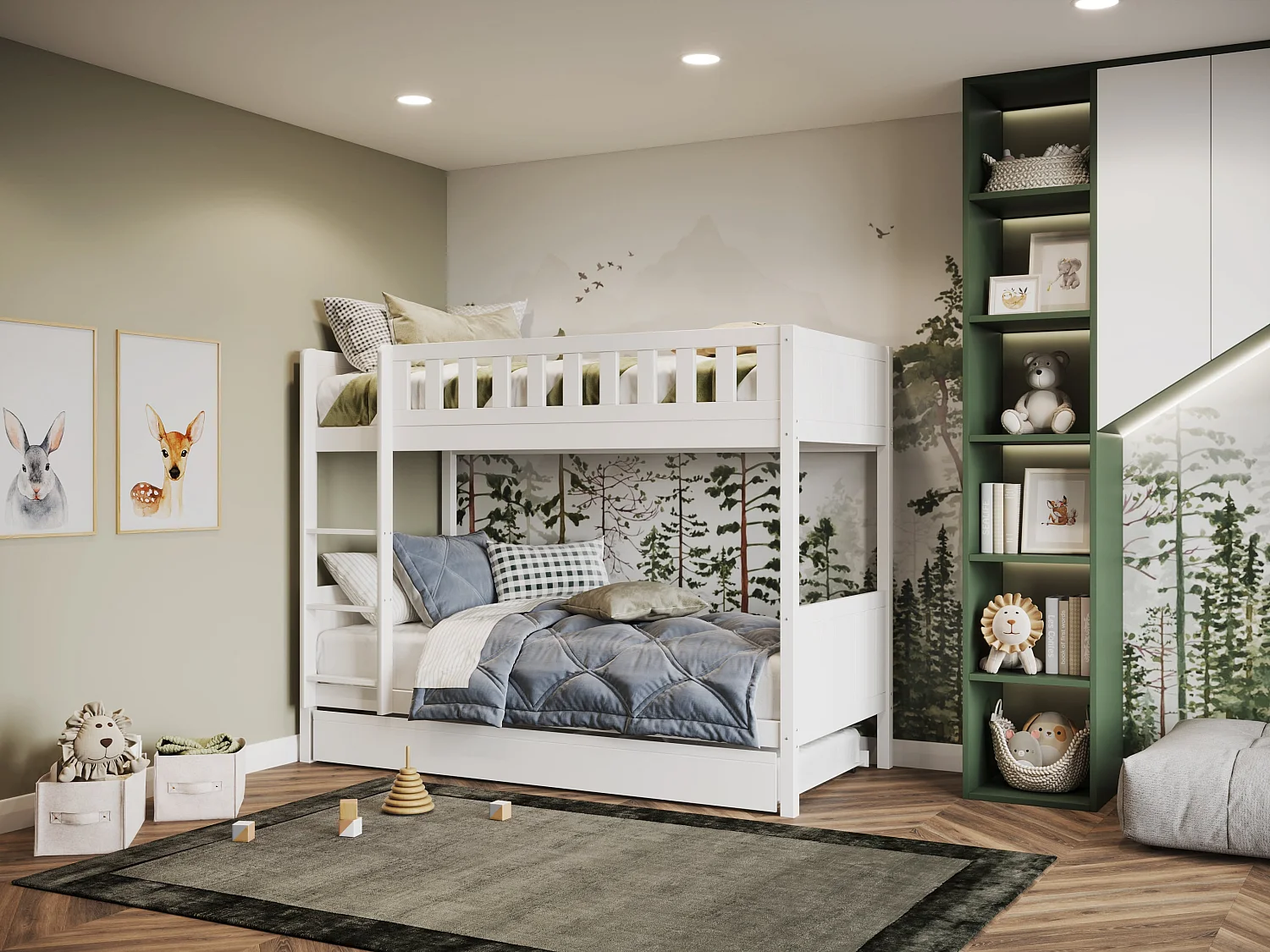 Flair Bea Wooden Bunk Bed with Trundle White