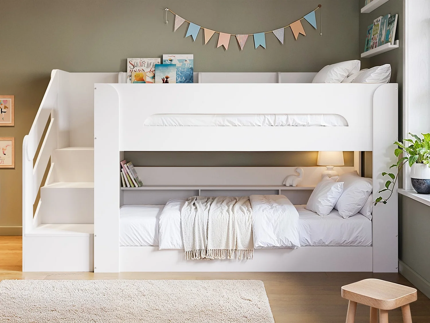 Flair Zeno Staircase Low Bunk with Storage White