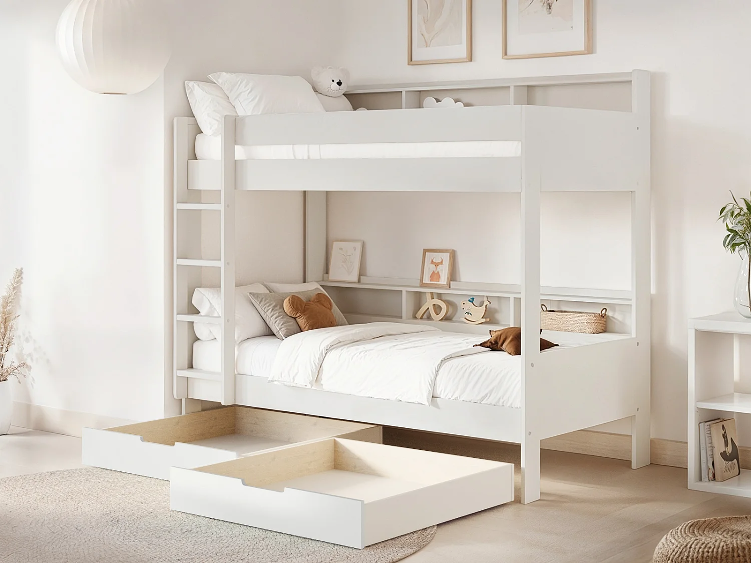 Noomi Bodie Solid Wood Storage Bunk Bed White