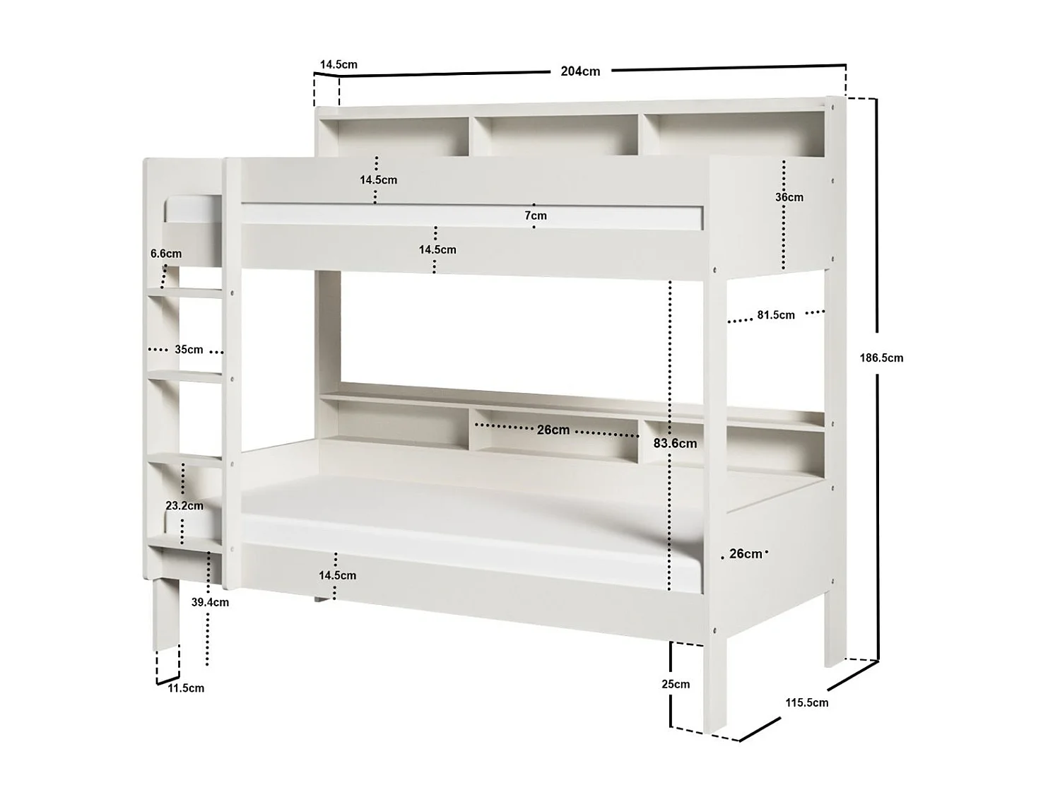 Noomi Bodie Solid Wood Storage Bunk Bed White