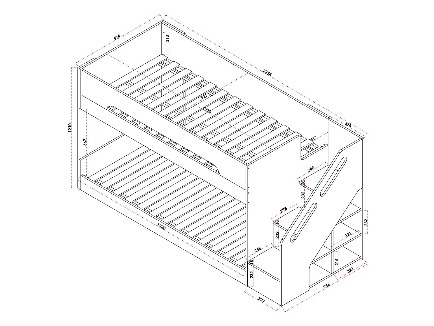 Flair Deimo Staircase Low Bunk Bed White