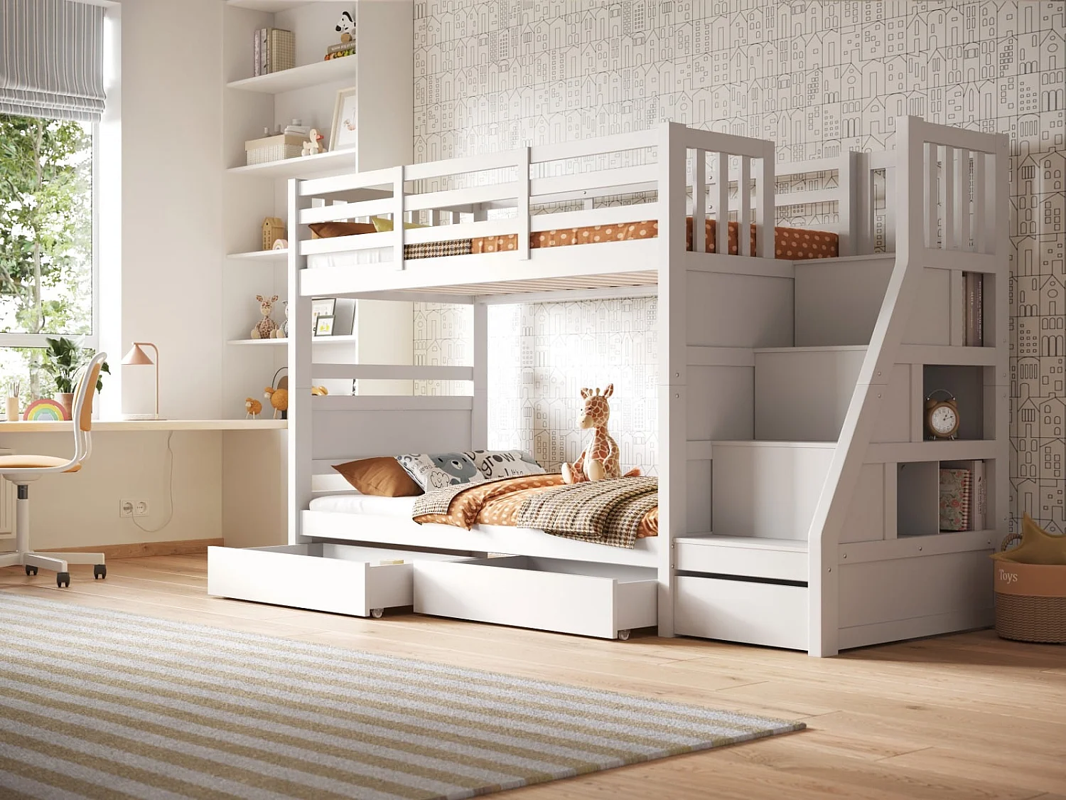 Flair Lunar Staircase Bunk Bed with Storage White