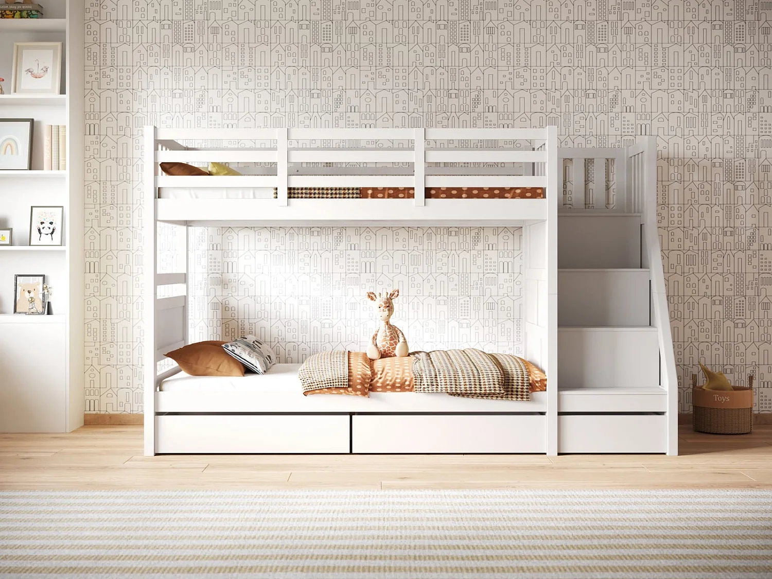 Flair Lunar Staircase Bunk Bed with Storage White