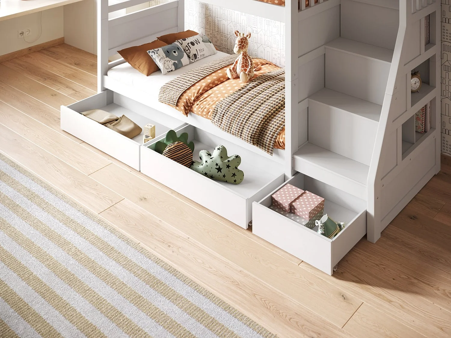 Flair Lunar Staircase Bunk Bed with Storage White