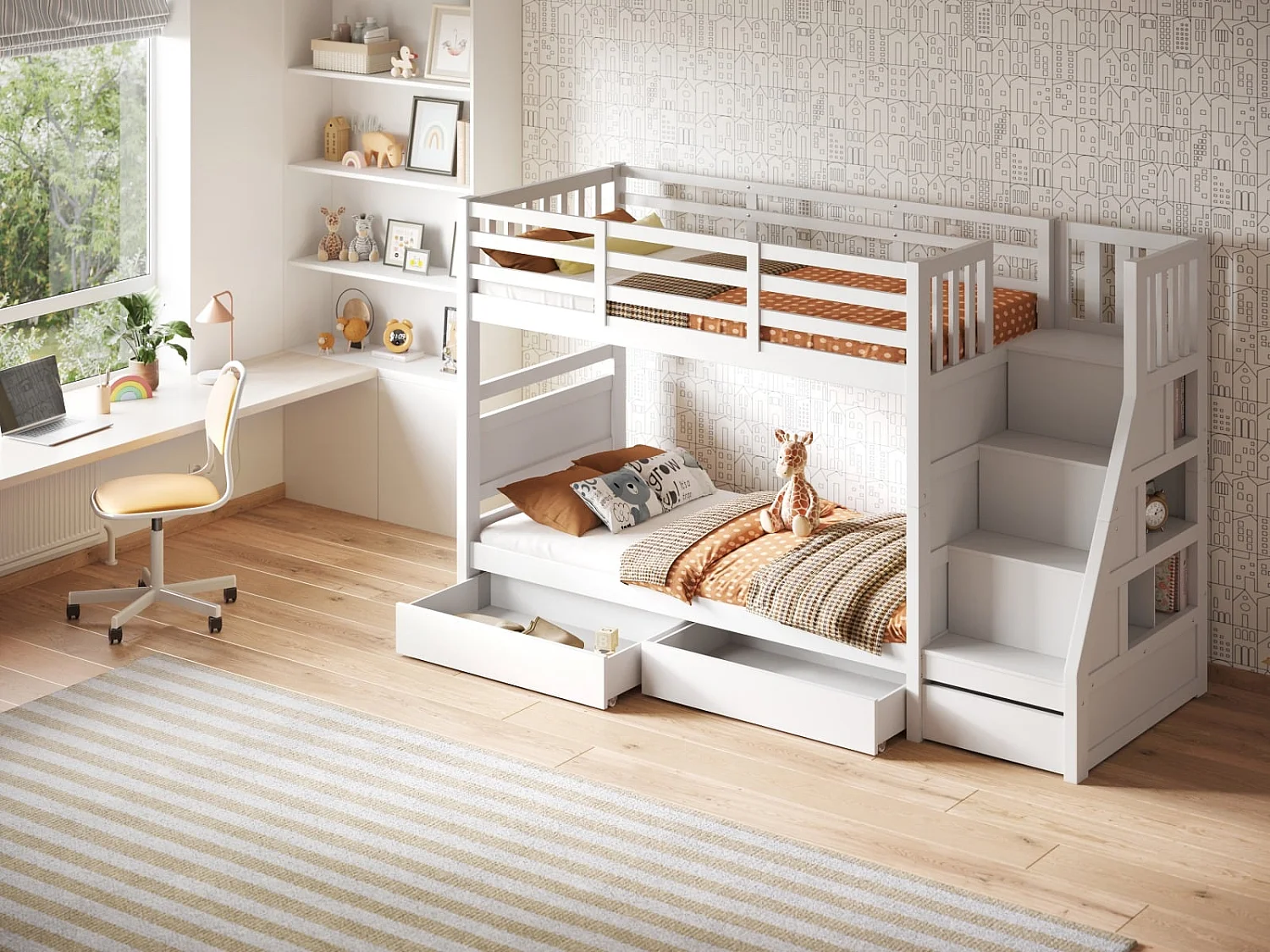 Flair Lunar Staircase Bunk Bed with Storage White