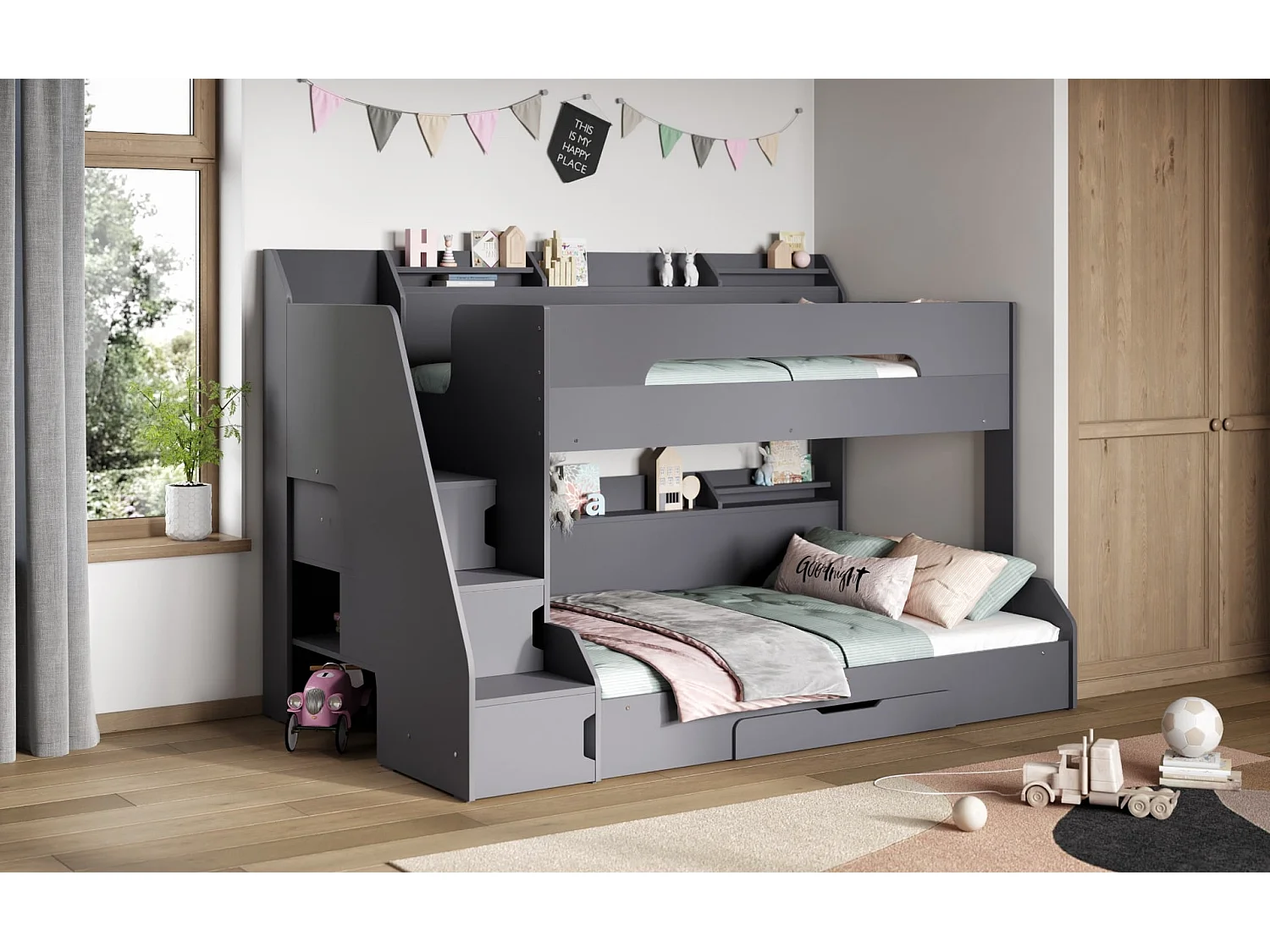 Flair Slick Staircase Triple Bunk Bed Grey