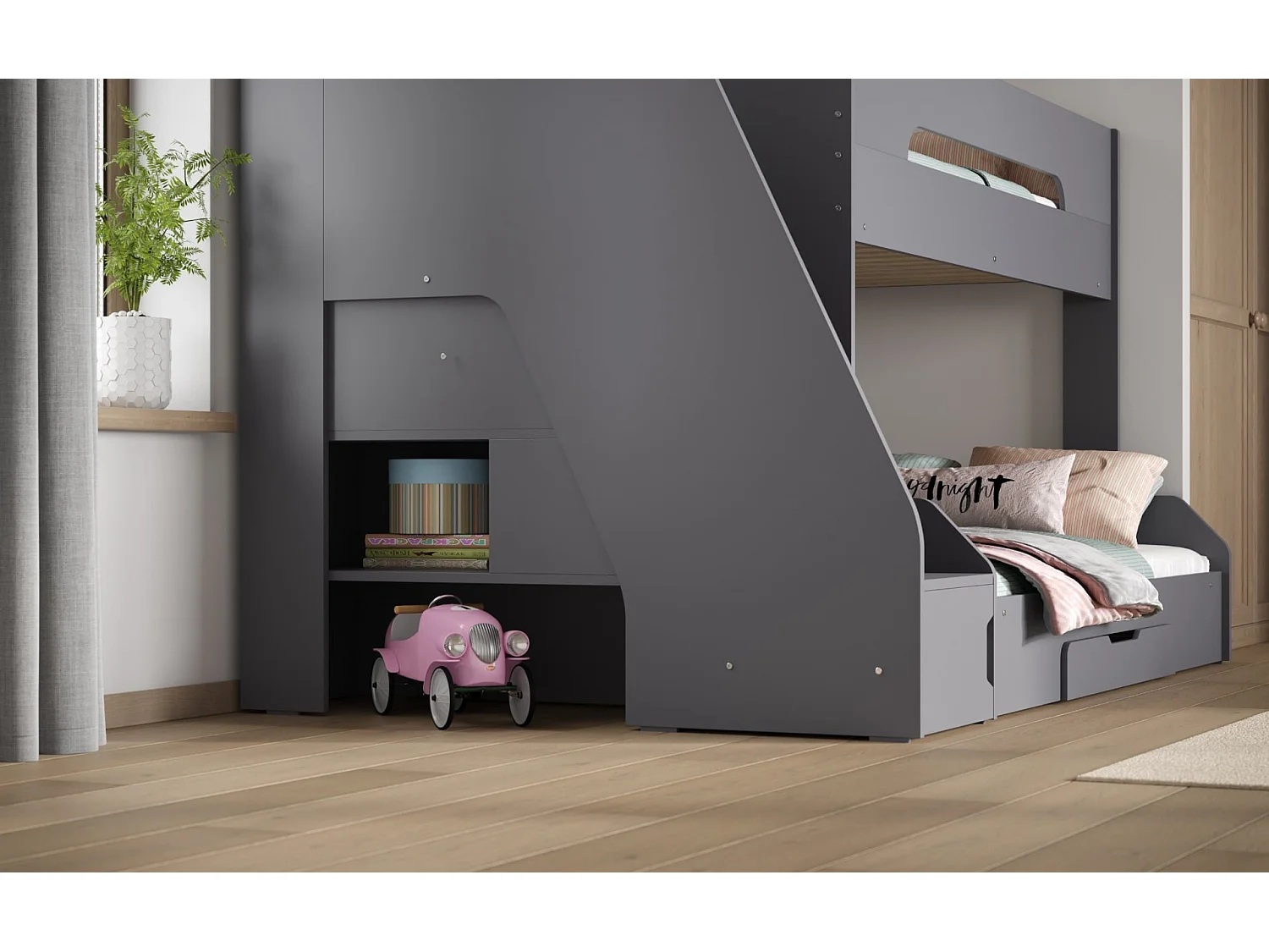 Flair Slick Staircase Triple Bunk Bed Grey