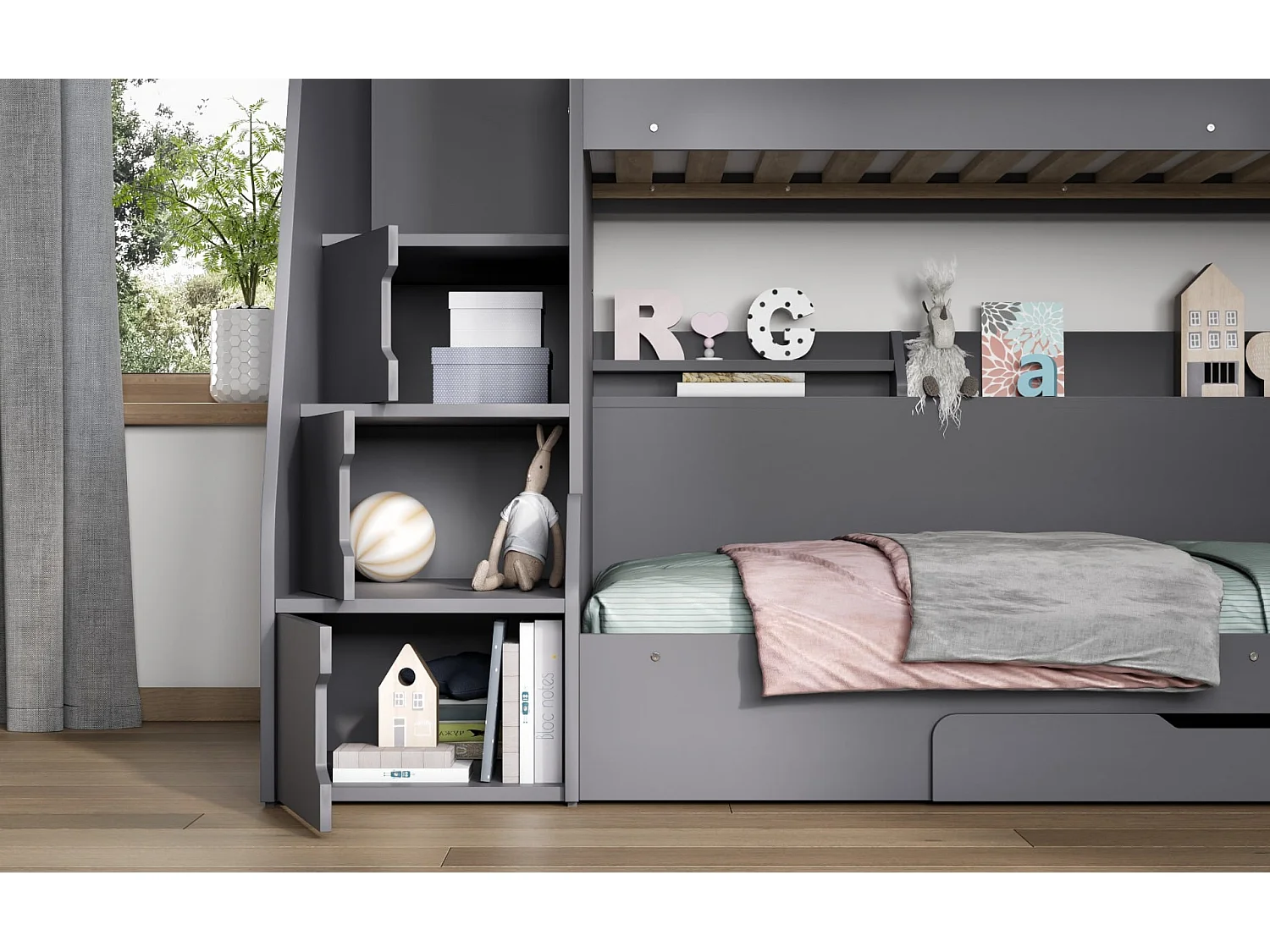 Flair Slick Staircase Triple Bunk Bed Grey
