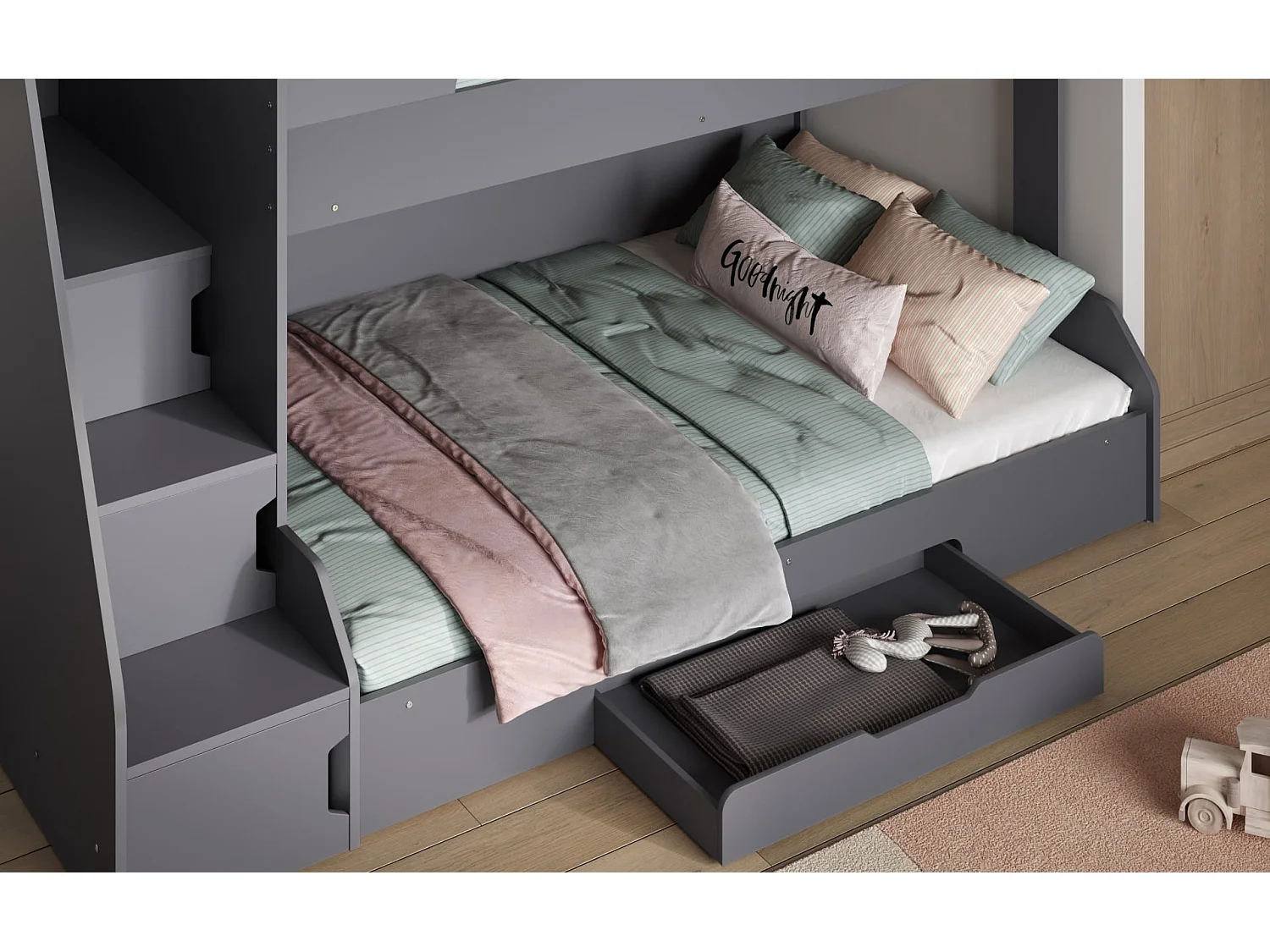 Flair Slick Staircase Triple Bunk Bed Grey