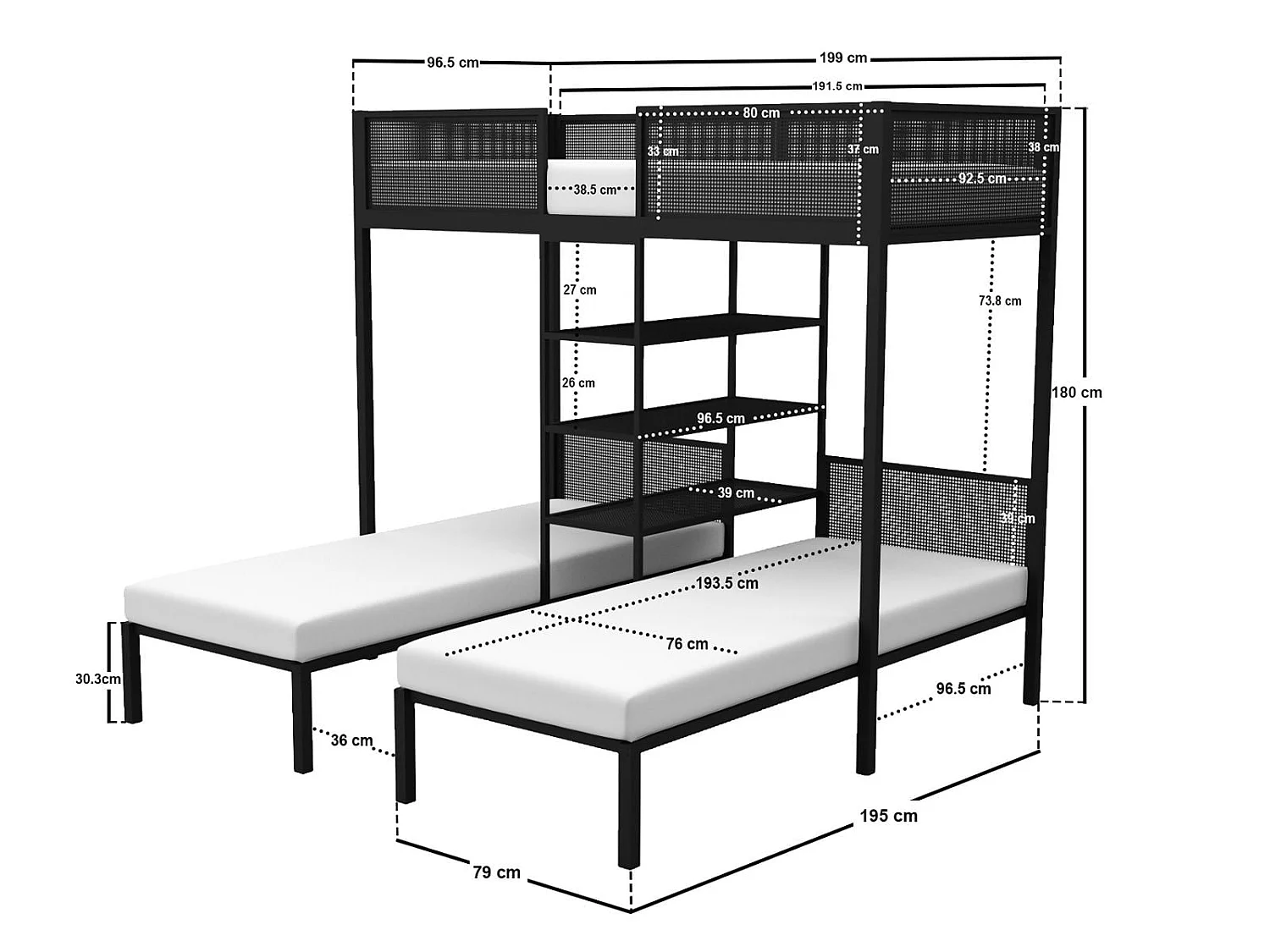 Flair Axton Metal Triple Bunk Bed Black