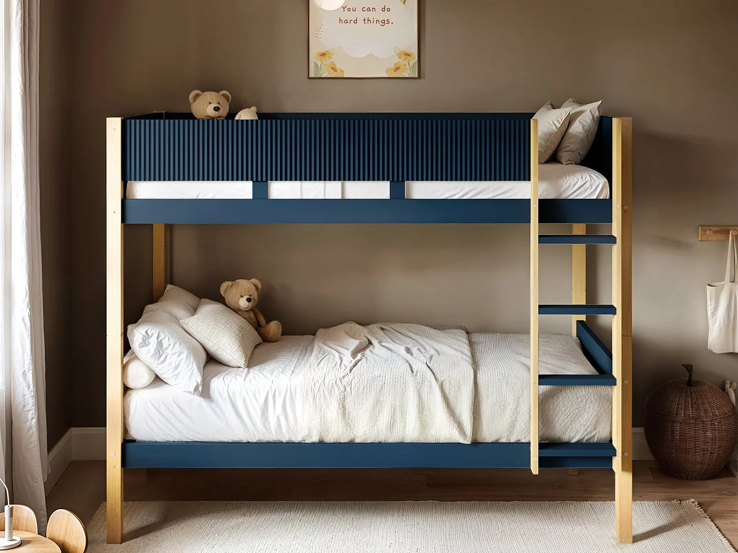 Flair Mateo Detachable Ribbed Bunk Bed White & Navy