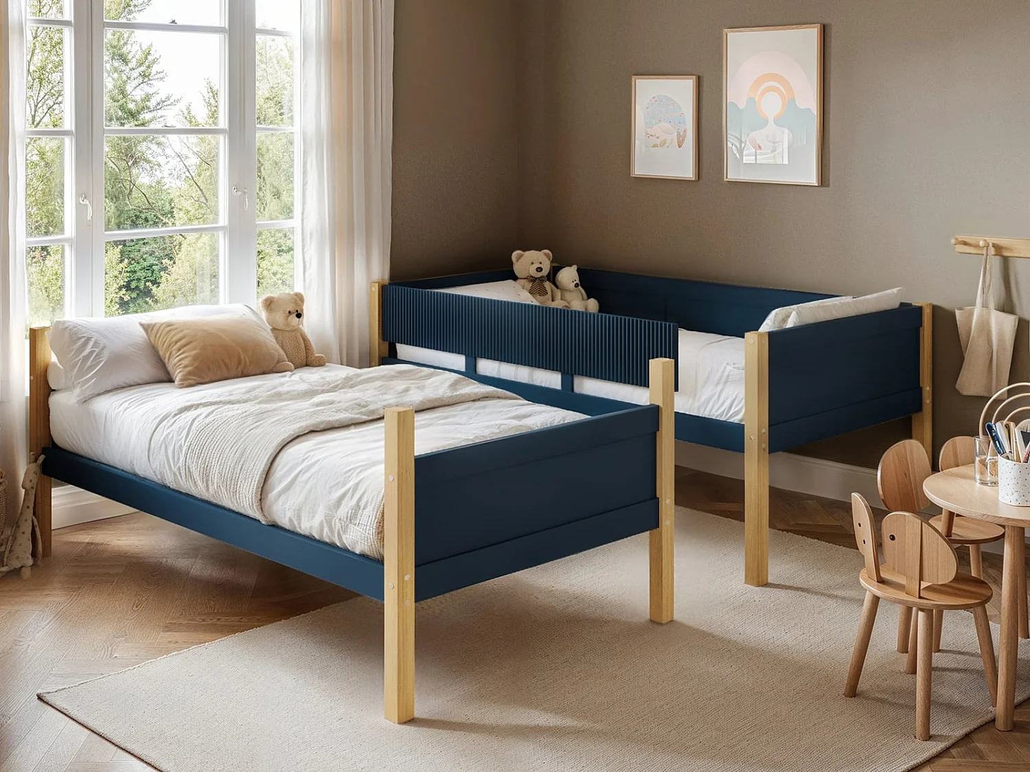 Flair Mateo Detachable Ribbed Bunk Bed White & Navy