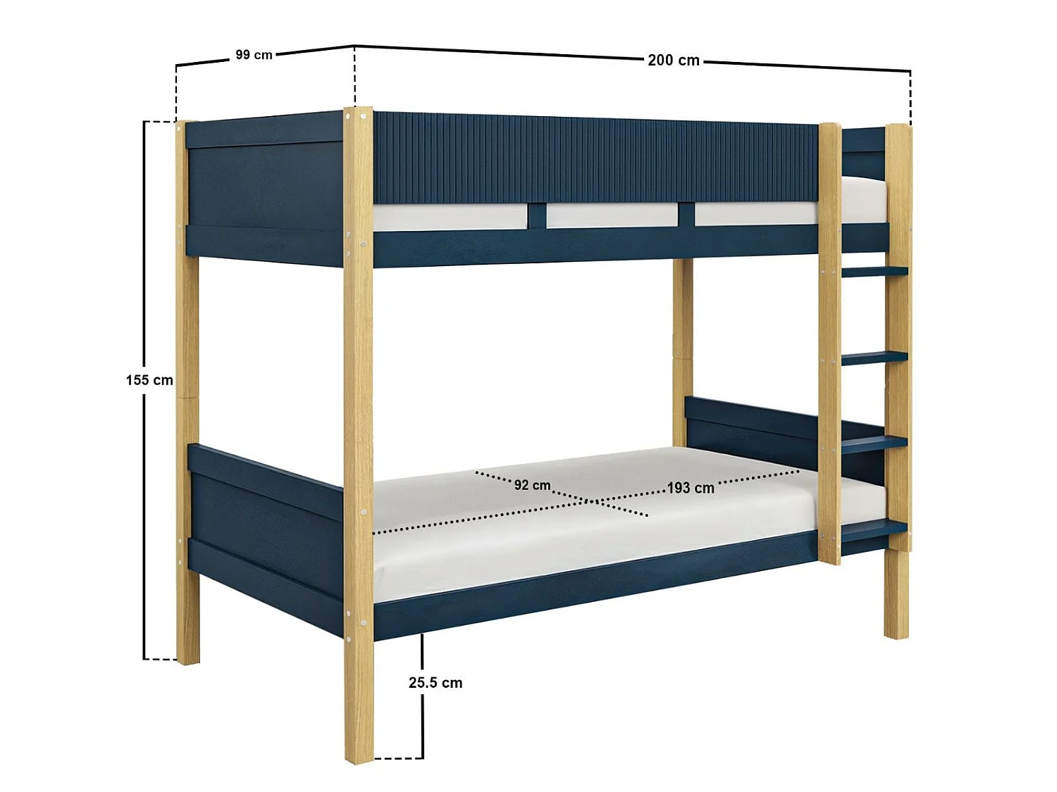 Flair Mateo Detachable Ribbed Bunk Bed White & Navy