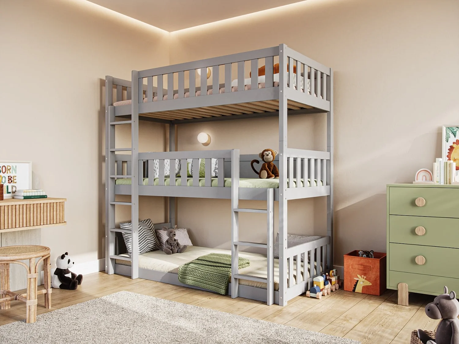 Flair Bea Triple High Bunk Bed Grey